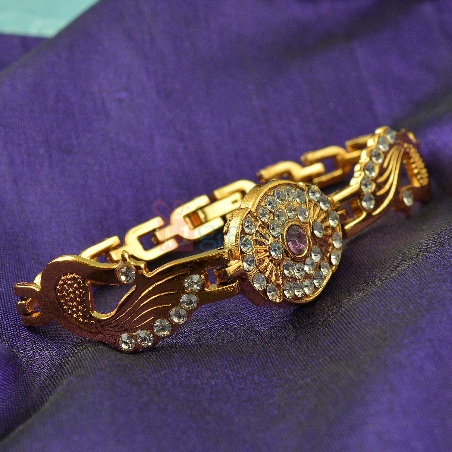 Round Dial Peacock Designer Golden Bracelet with Diamond Work