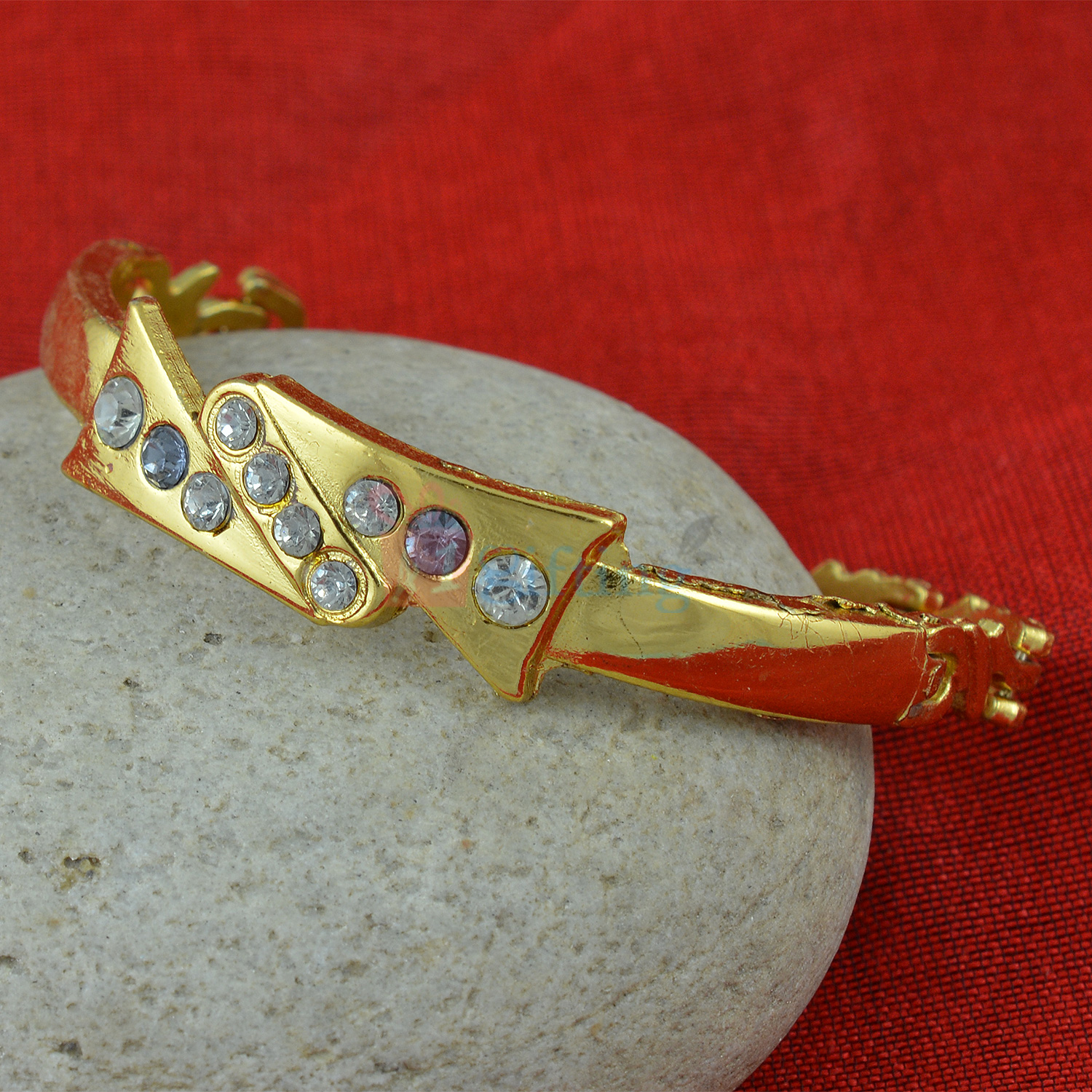 Designer Cut Golden Bracelet with American Diamond