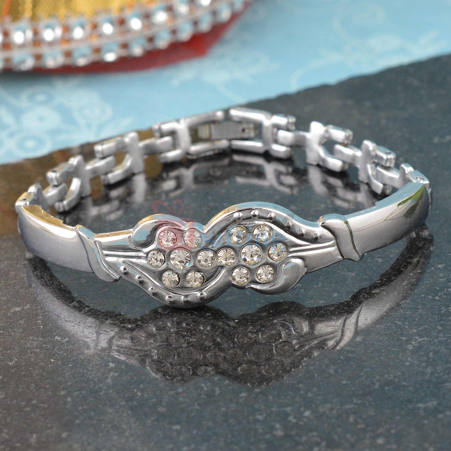 Silver Finish Diamond Embossed Bracelet