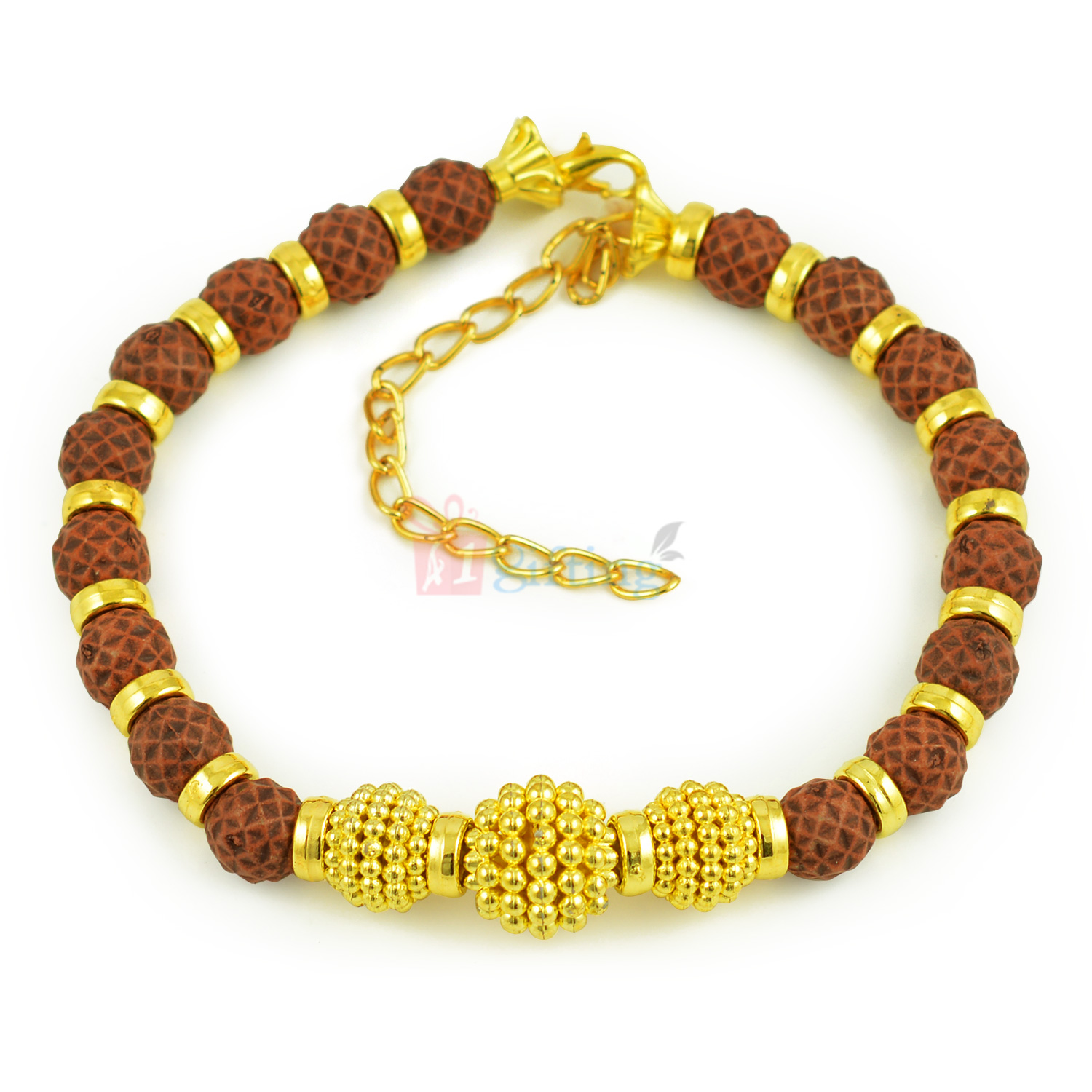 Traditional Looking Golden and Wooden Bracelet Rakhi
