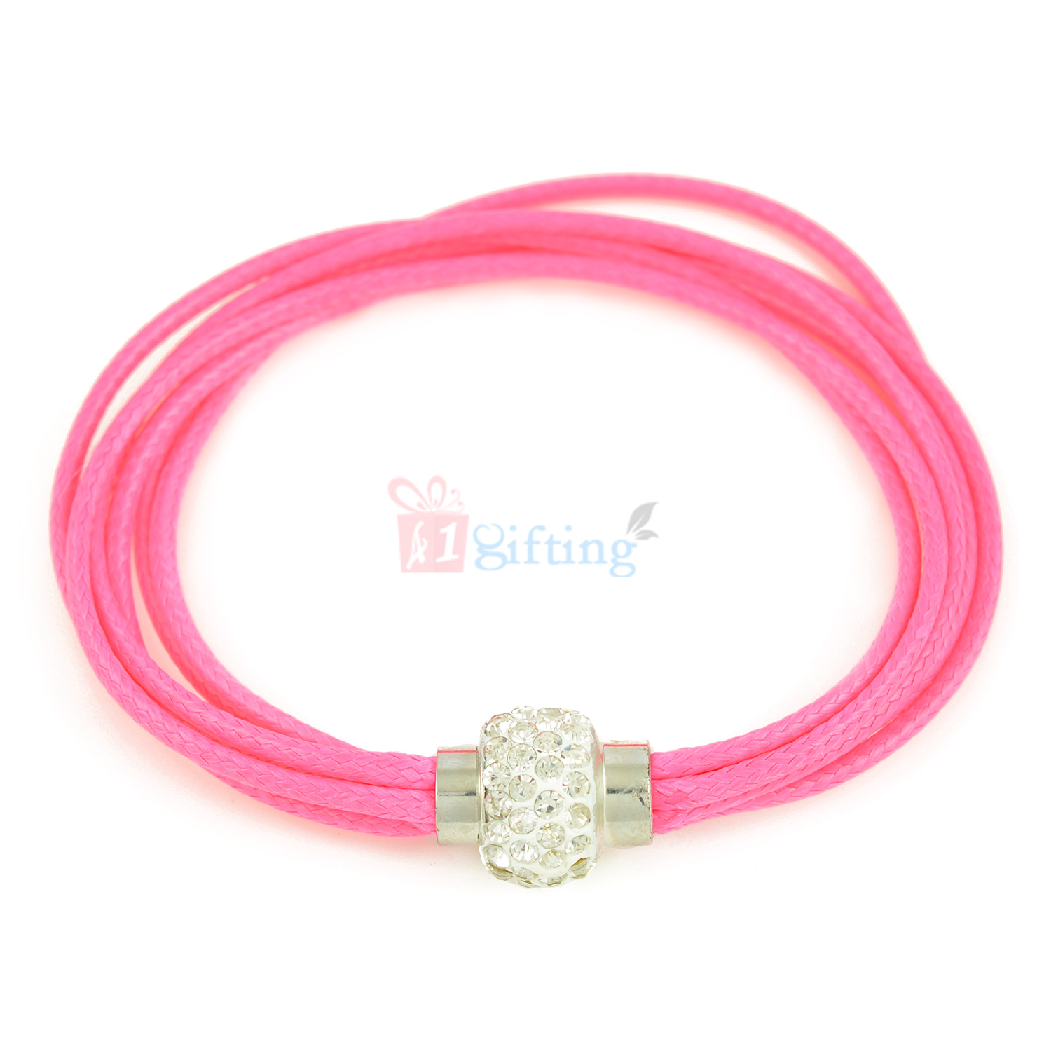 Pink Magnetic Rakhi Bracelet with Diamond work