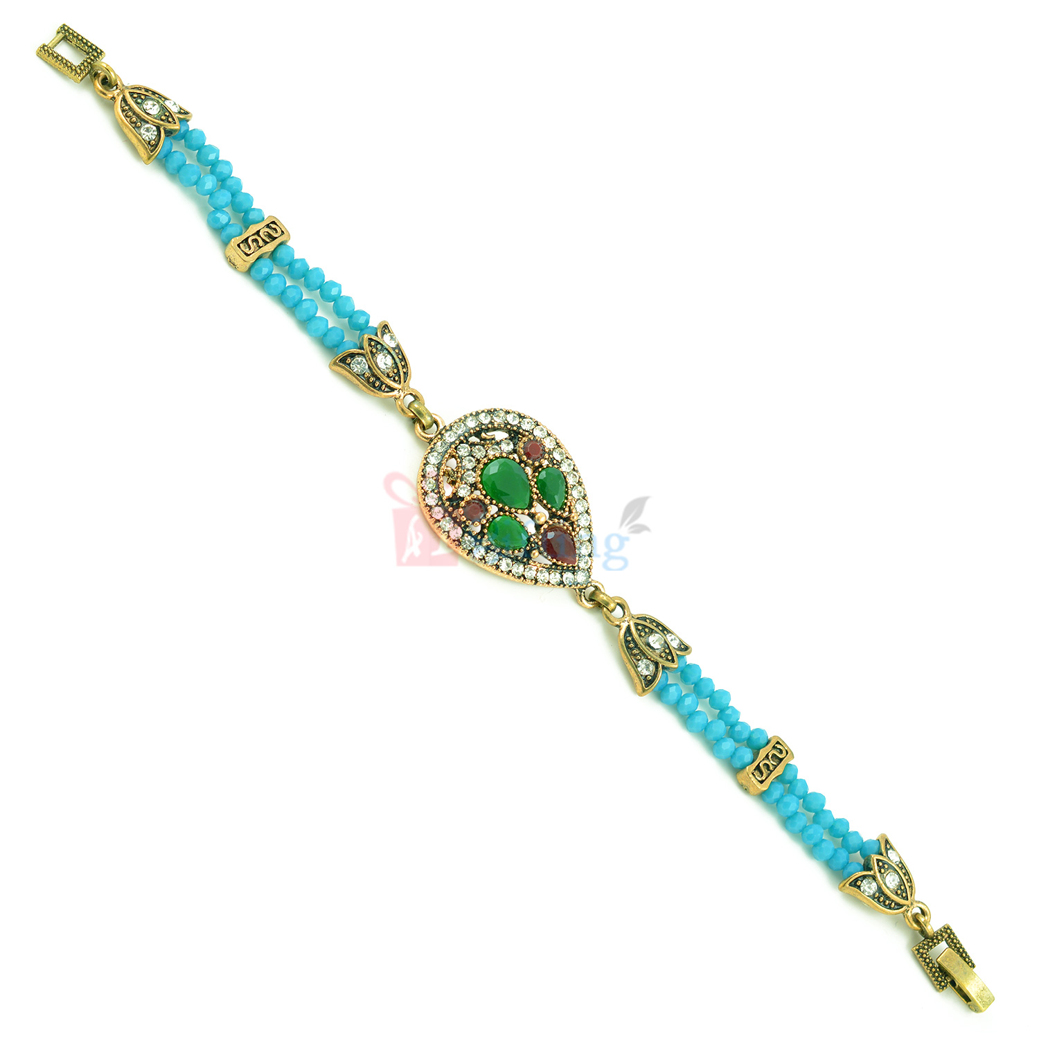 Blue Beads Ovoid Shape Dial Antique Rakhi Bracelet