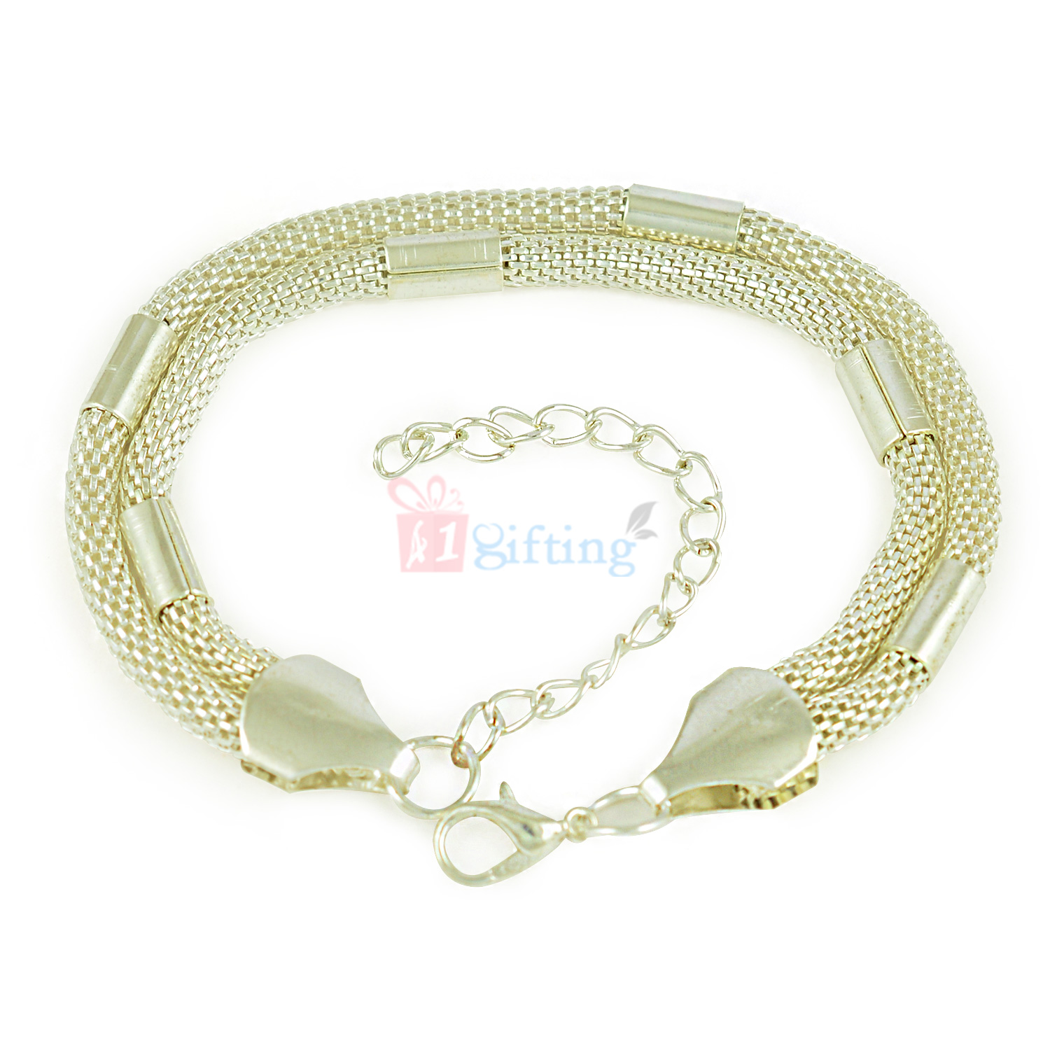 Latticed Double Piped Roll Silver Bracelet