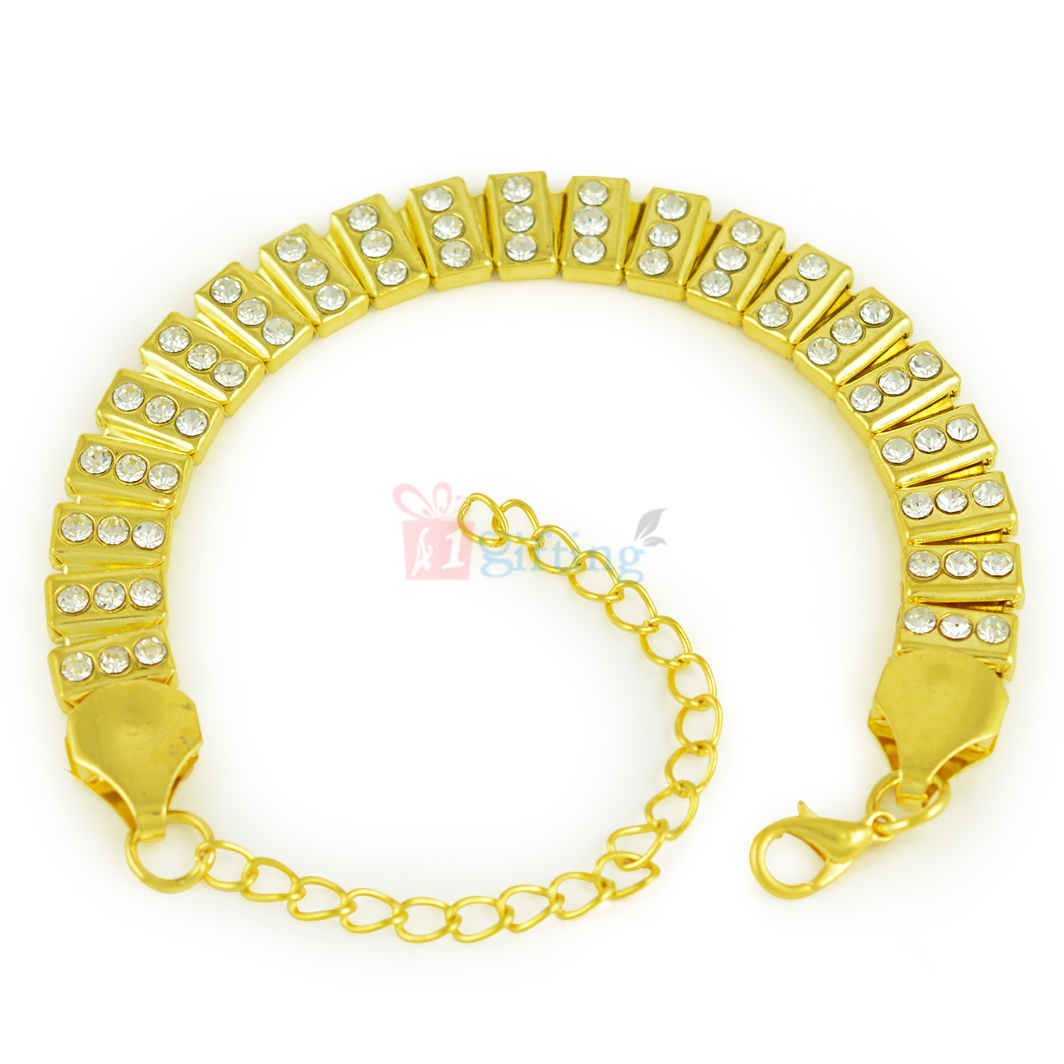Golden Blocks with attached Triple Diamond Bracelet