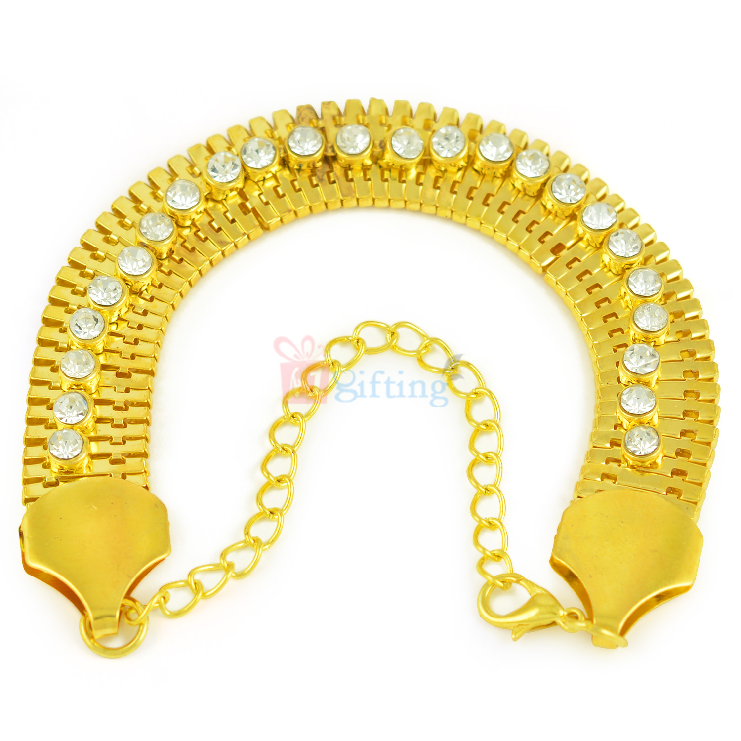 Fraternal Love Heavy Looking Diamond Golden Rakhi Bracelet