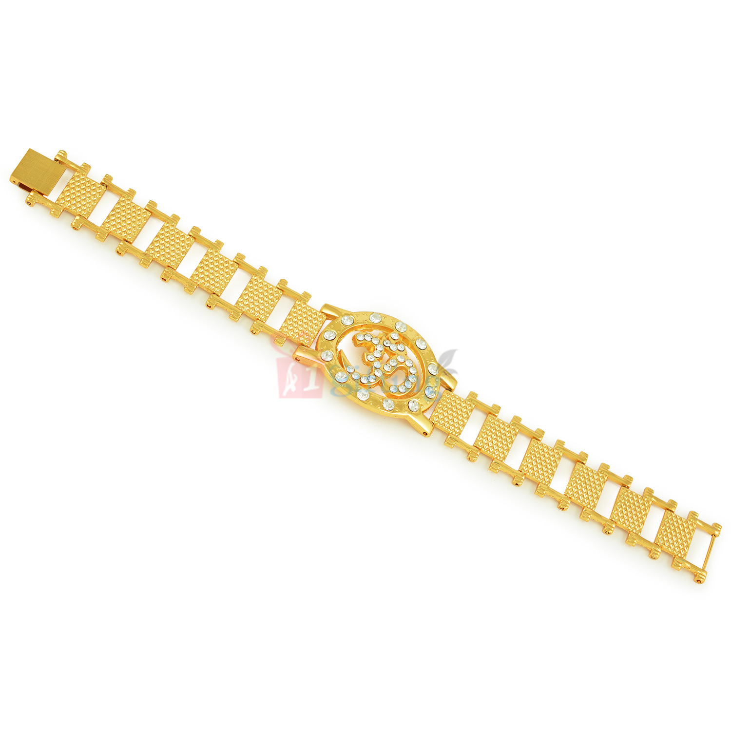 Om Designed Dial Watch Looking Golden Bracelet
