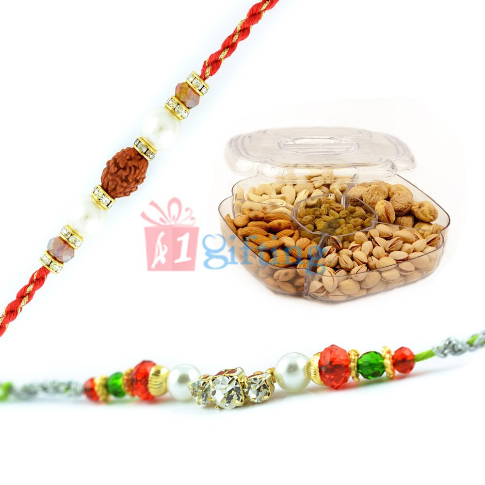 Prince Pearl Rakhi with Dried fruits Gift Pack for Brothers
