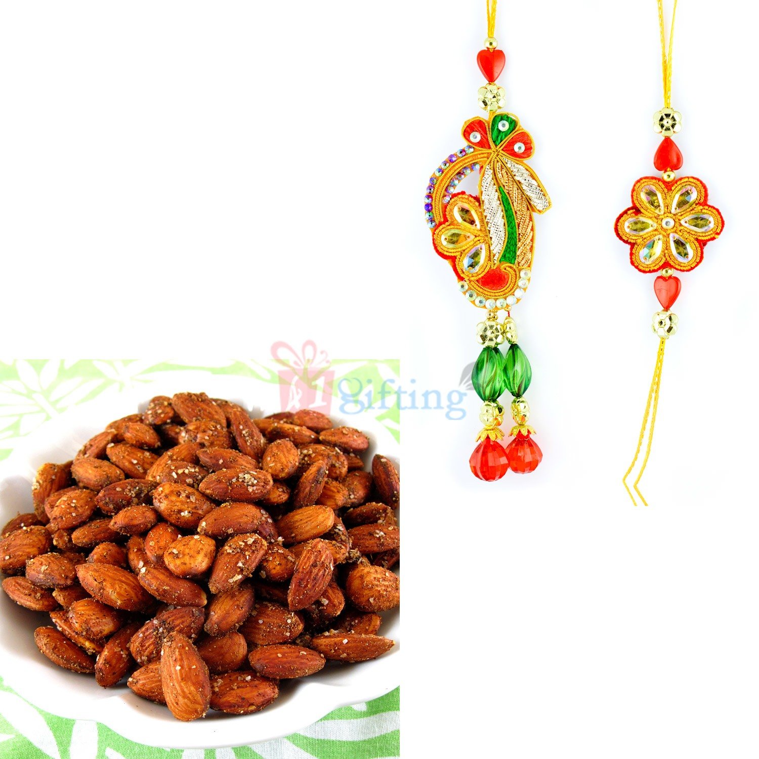 Multicolor Bhaiya Bhabhi Rakhi with Roasted Almonds