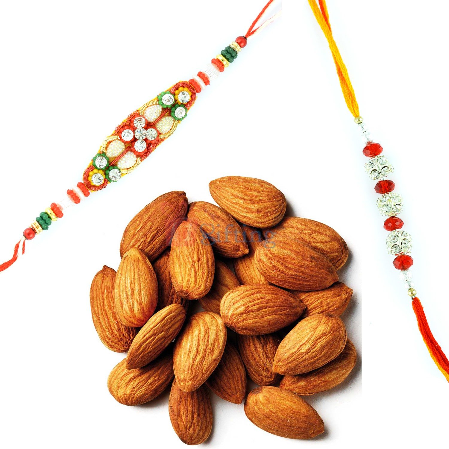 Two Delightful Rakhi Set with Fresh Almonds