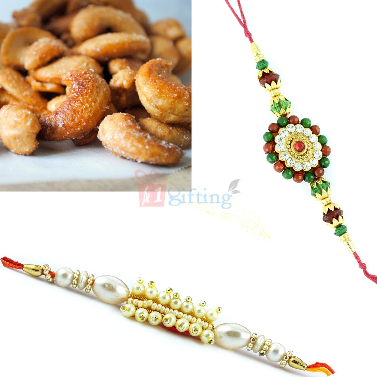 Charming Rakhi set of 2 with Fresh Roasted Almonds