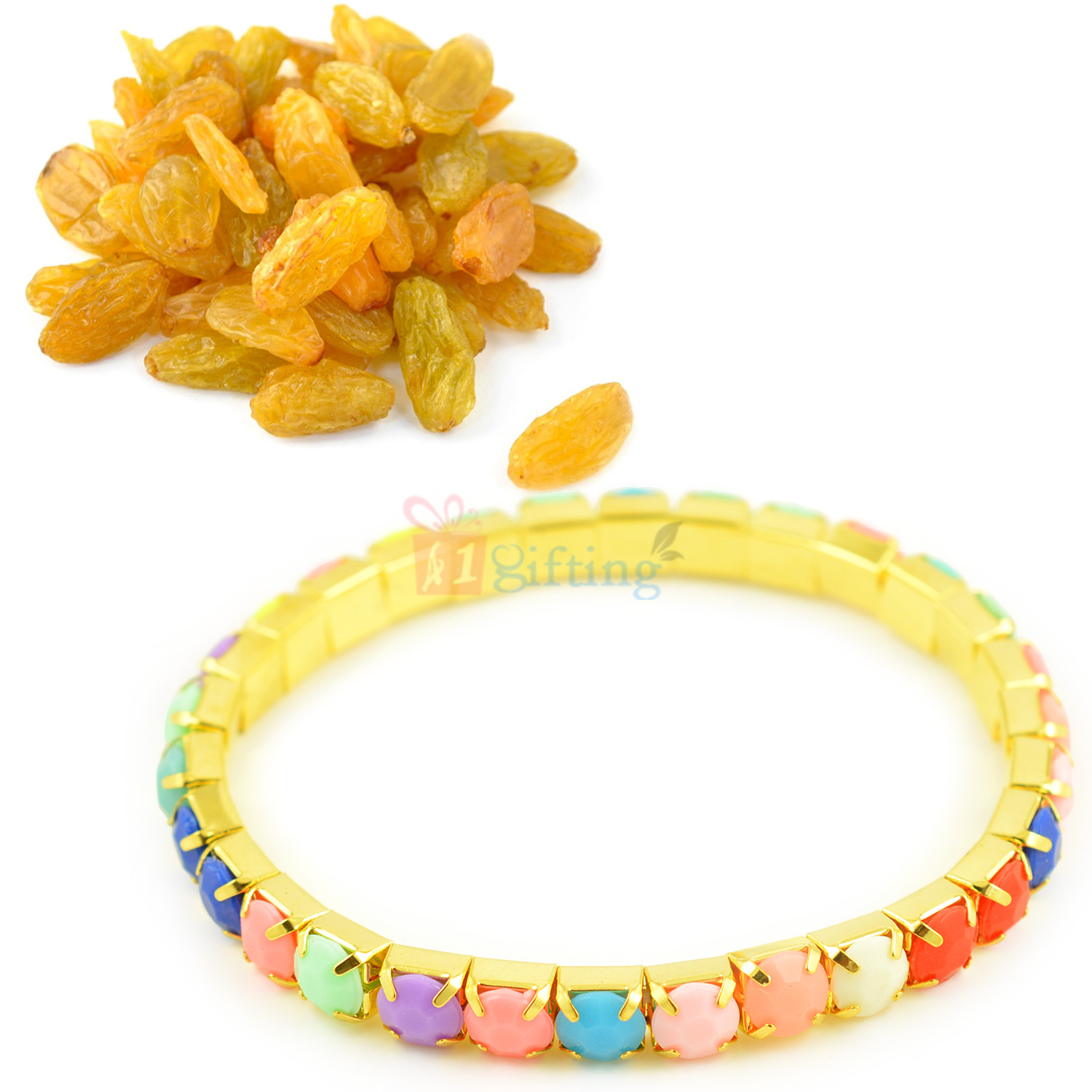 Colorful Stone Golden Bracelet with Dry Kishmish Hamper