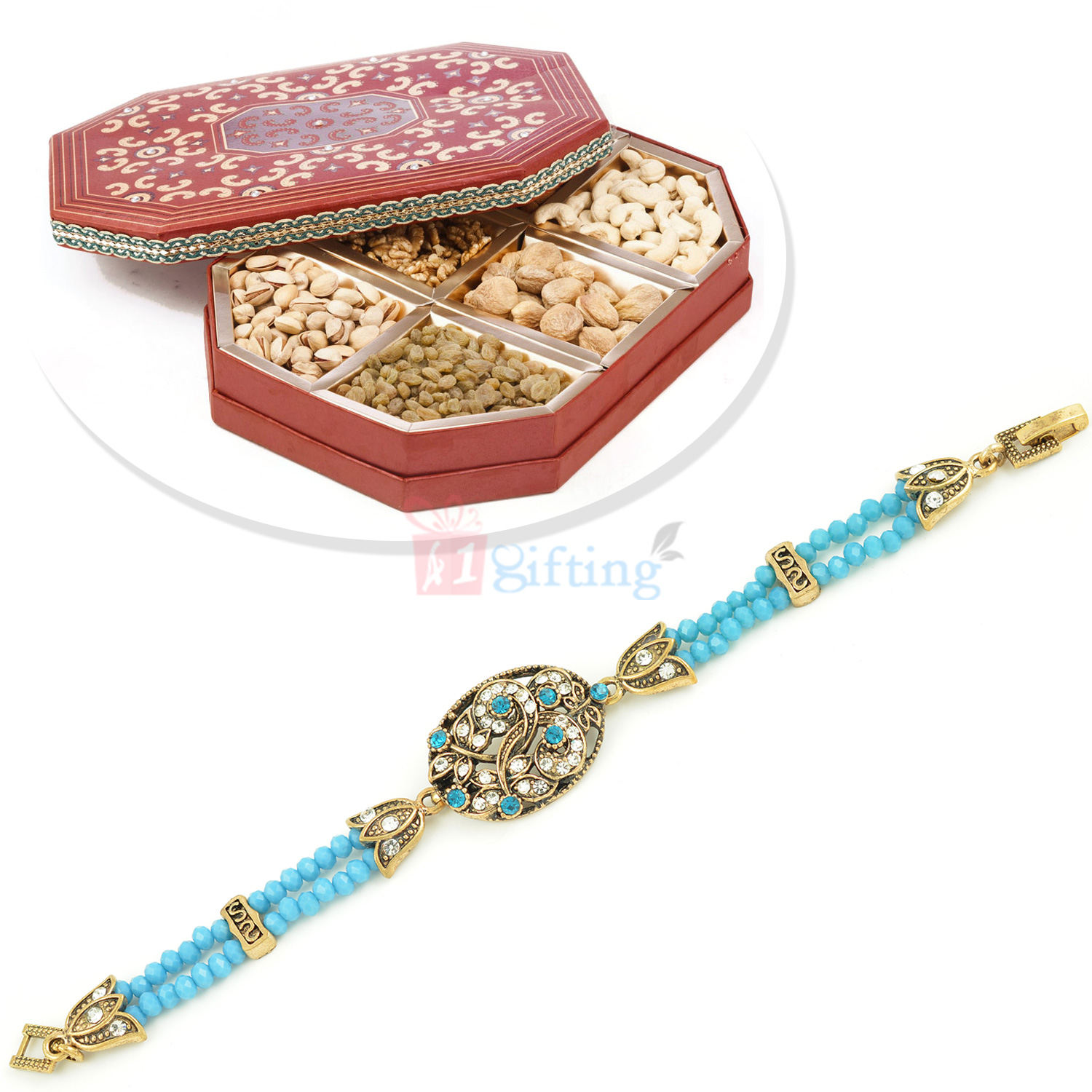 Antique Designer Beads Bracelet n Dryfruit Hamper of 6 Nuts