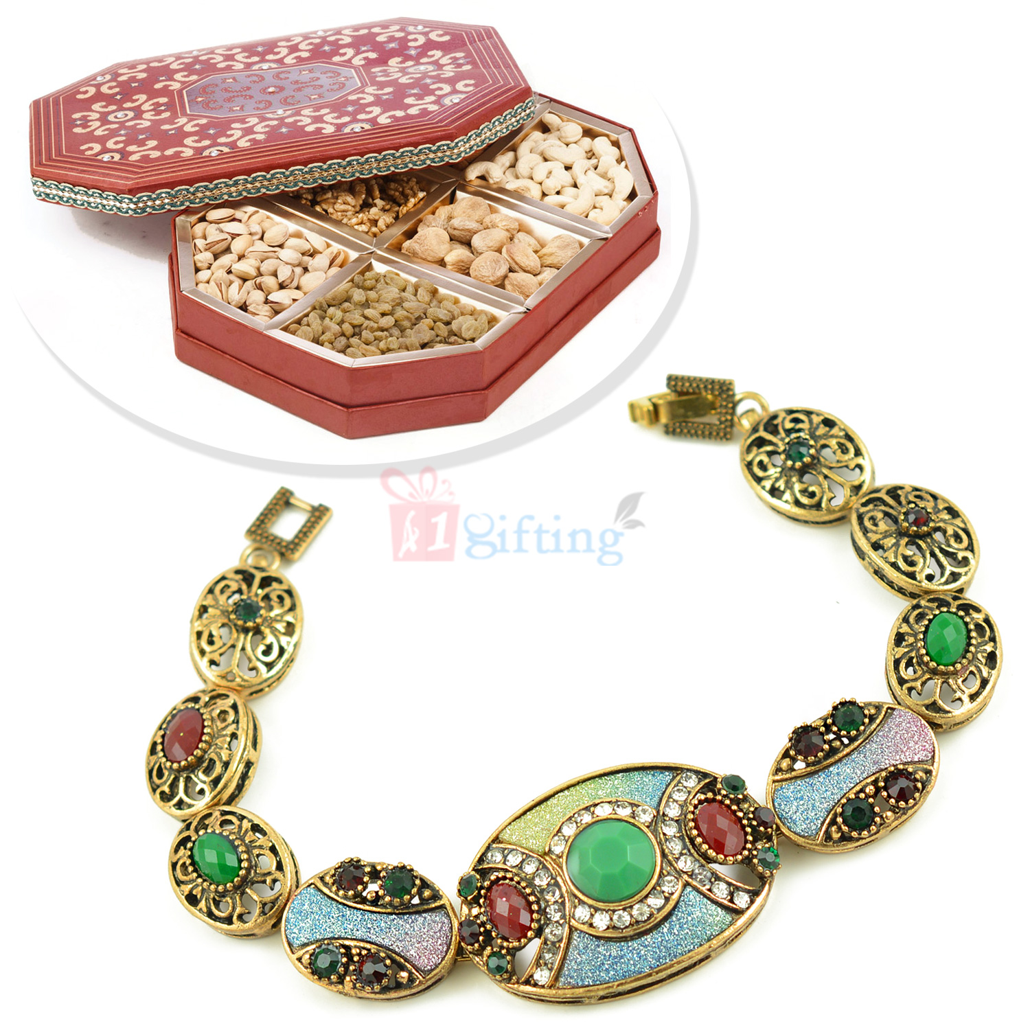 Exclusively Designed Rakhi Bracelet with 6 Dryfruit Box
