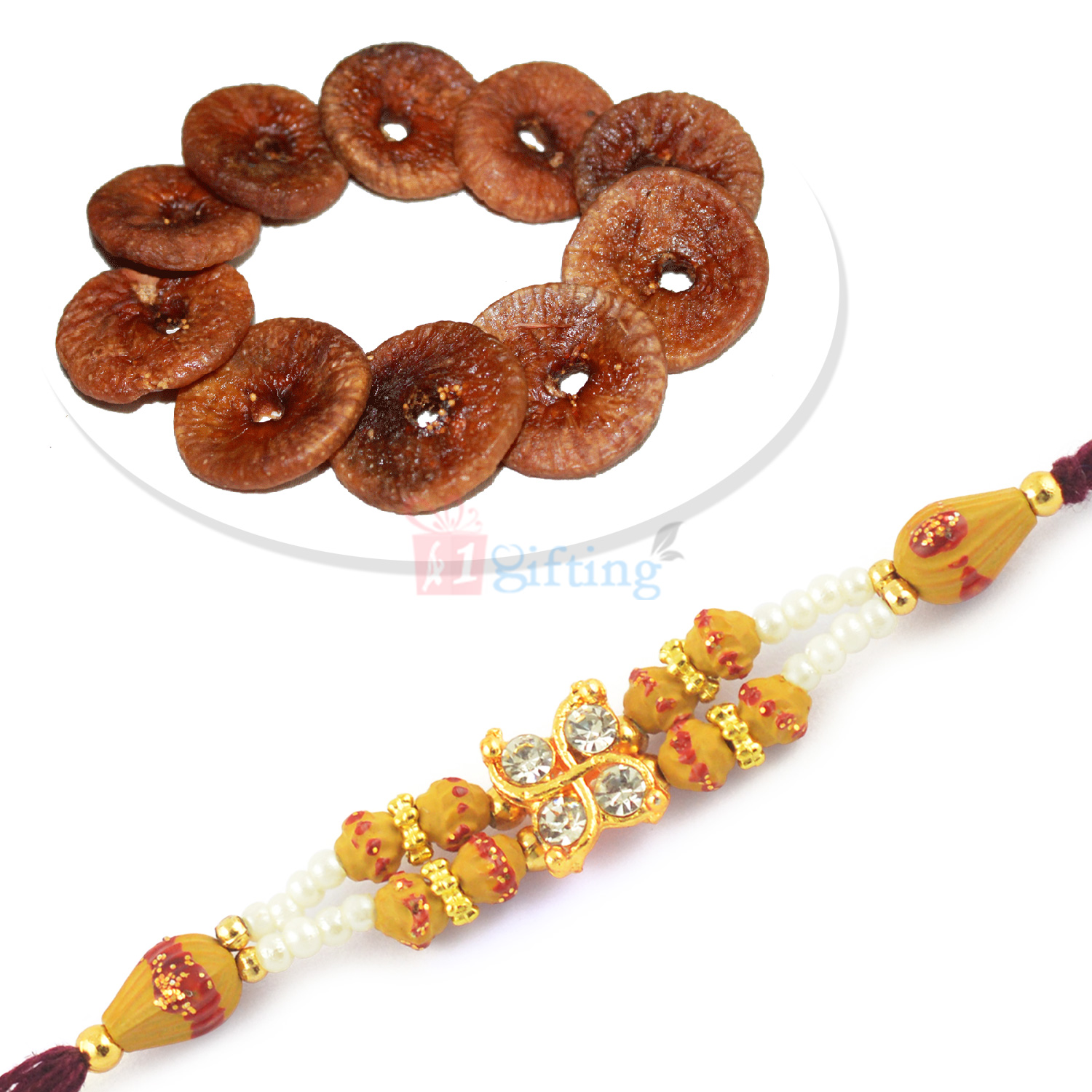 Dried Anjeer and Diamond Pearl Beads Rakhi Hamper