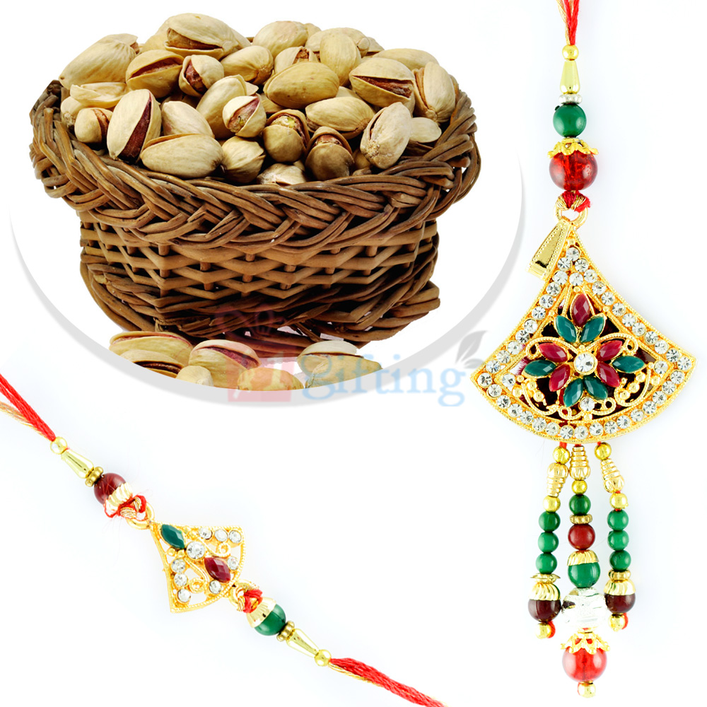 Healthy Pista with Beautiful Jewel Pair Rakhi Set