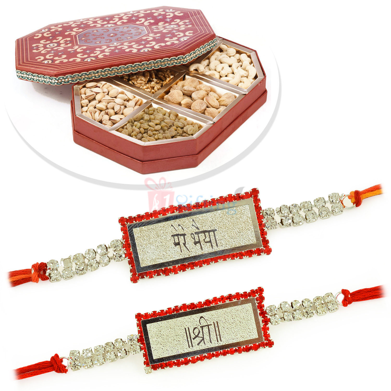 Silver Touch 2 Rakhi for Brother with 6 type Dryfruits Box