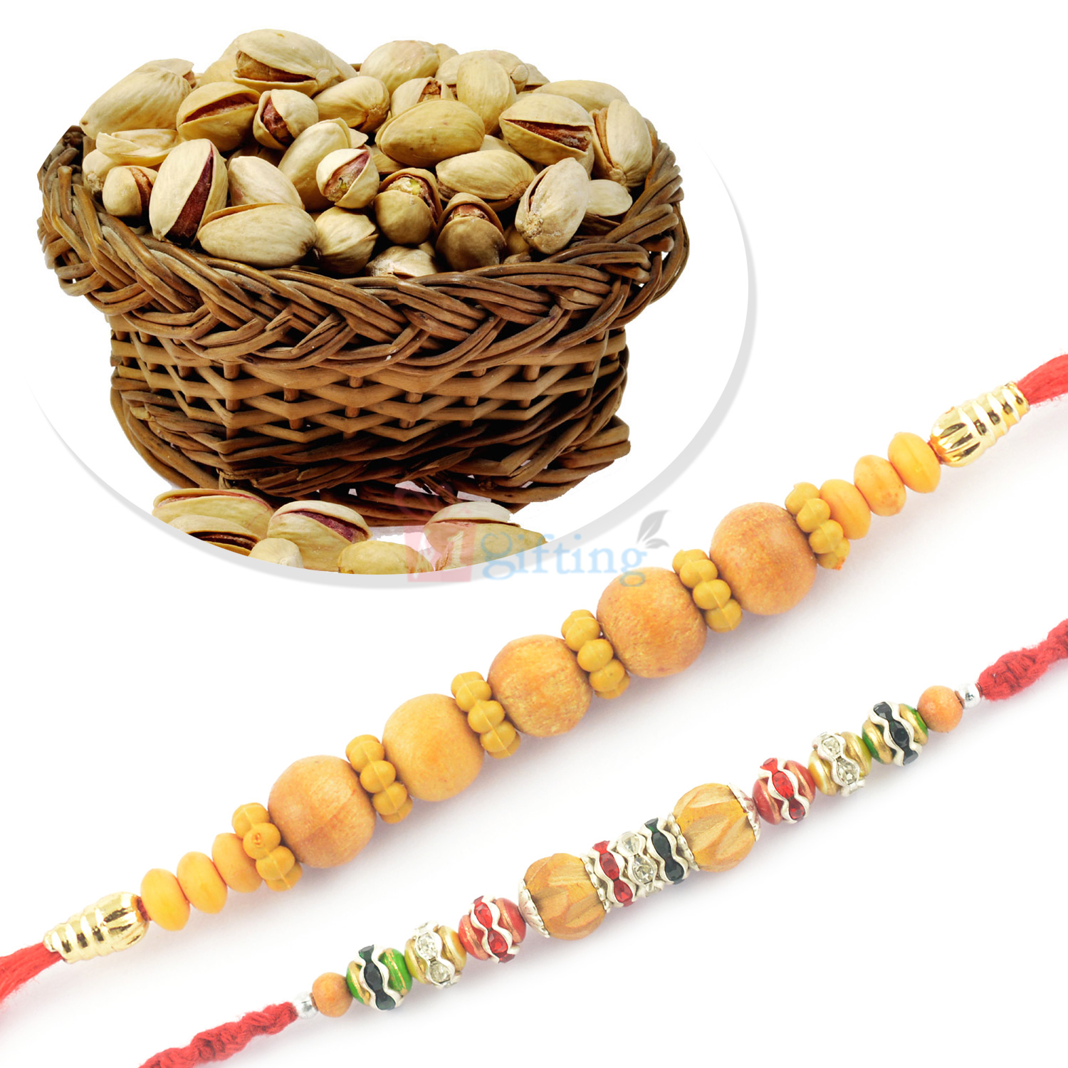 Pista with Beautiful 2 Rakhi of Beads for Brother