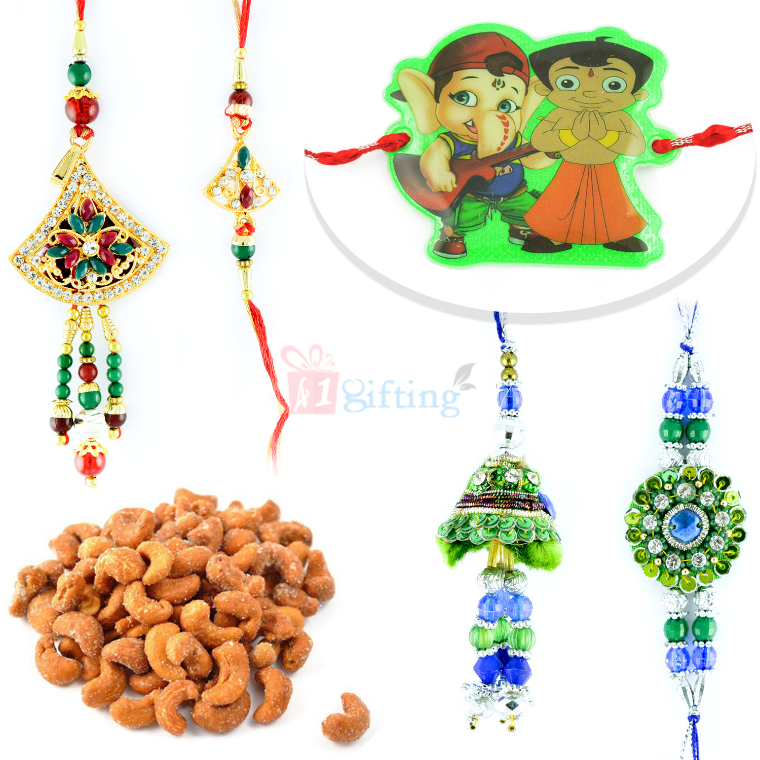 Two Set of Pair Rakhi with Kids and Roasted Cashew