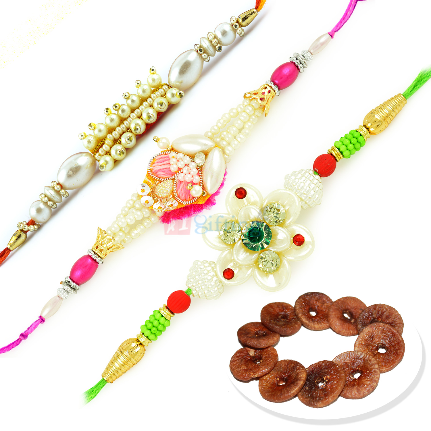 Dry Figs with Triple Pearl Awesome Rakhi Set Hamper