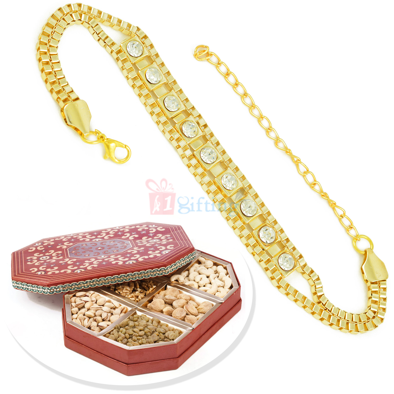 Jewel Golden Awesome Bracelet with 6 Types Dryfruits Nuts