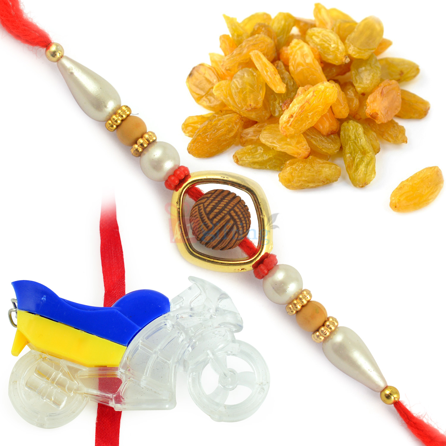 Raisins Dryfruits with Pearl and Kids Toy Rakhi Hamper
