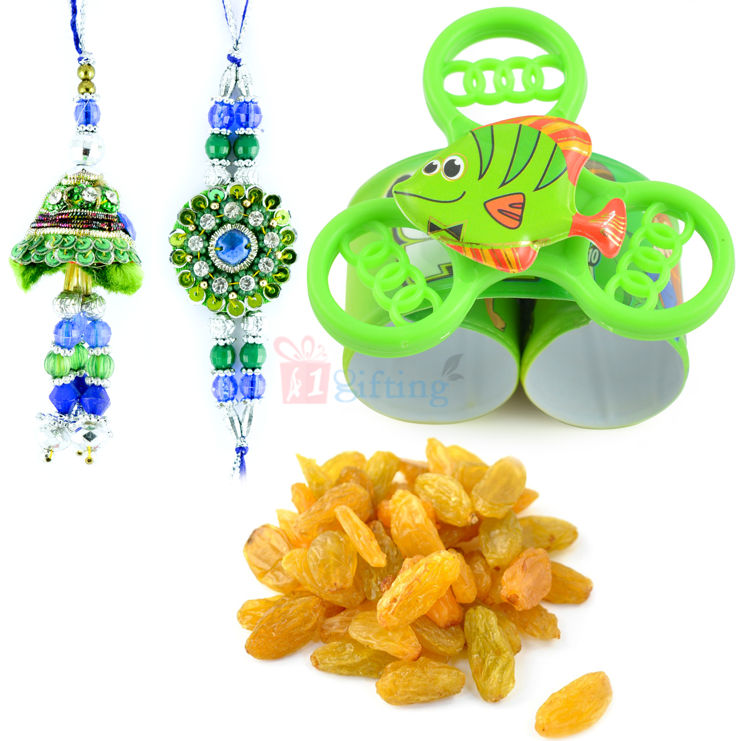 Kishmish with Kids Toy and Awesome Pair Rakhi