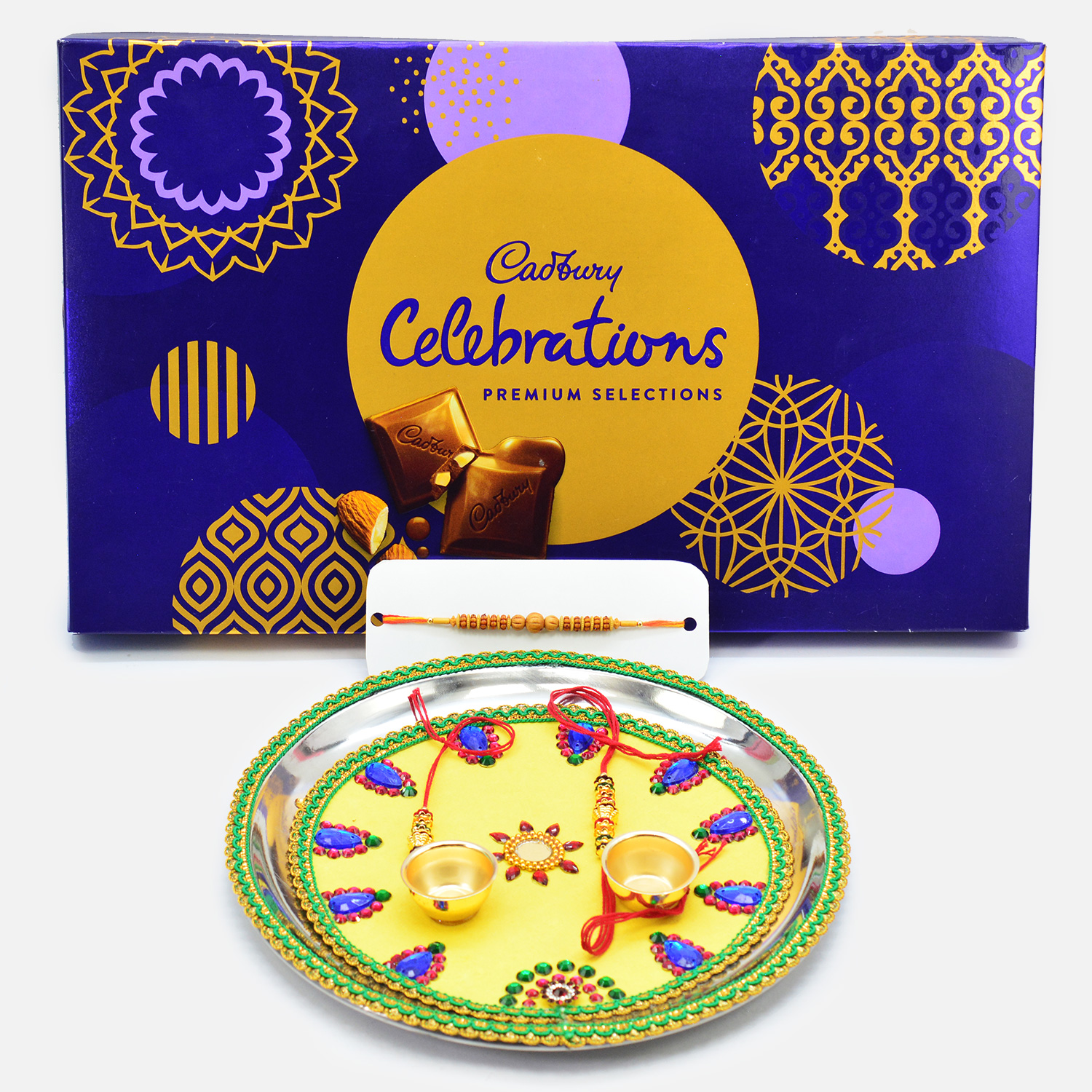 Cadbury Celebration Silk Premium Selections Chocolate with Nice Looking Rakhis and Pooja Thali for Raksha Bandhan