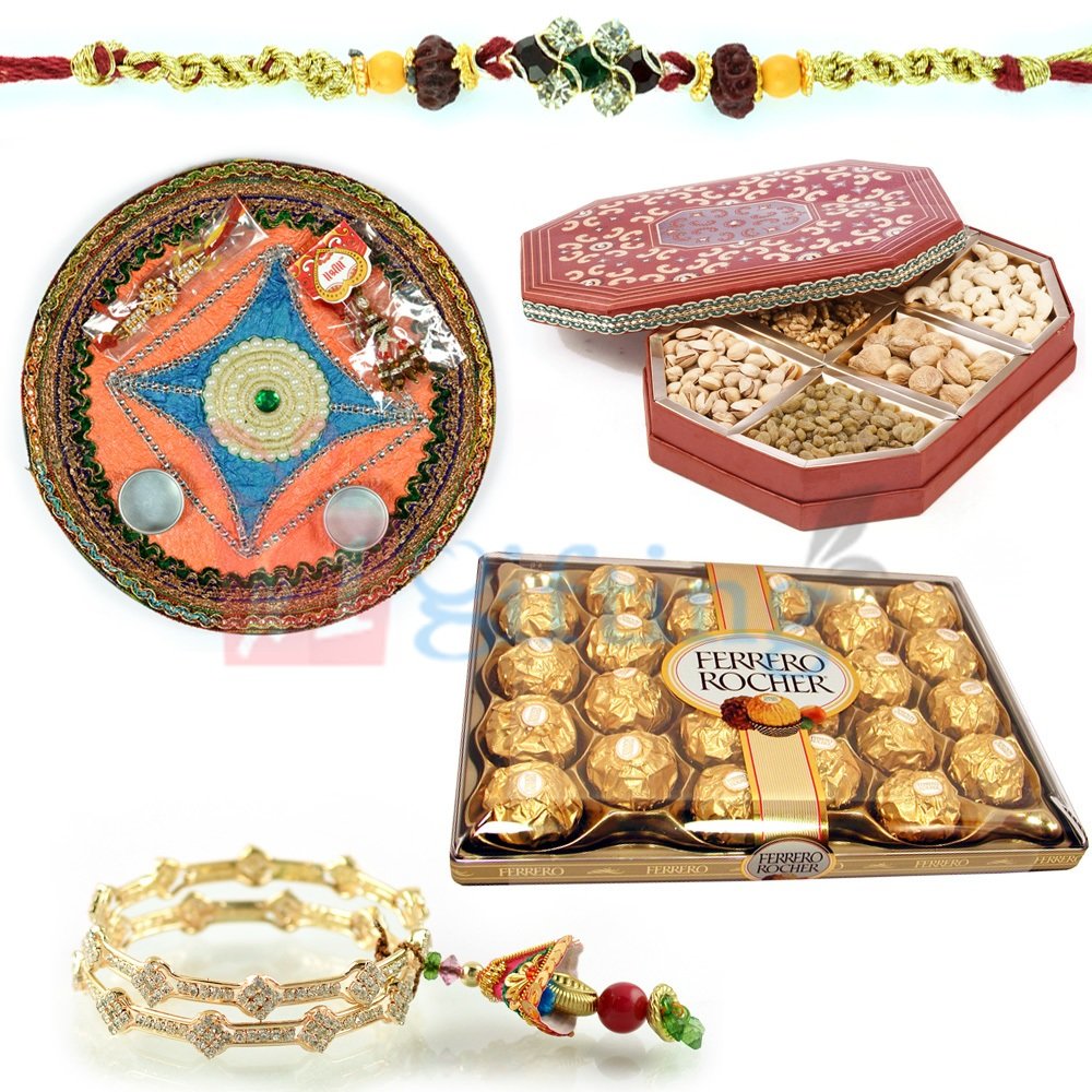 Rakhi Hamper for Gift with Thali Chocolate Dry Fruit Box and Rakhis