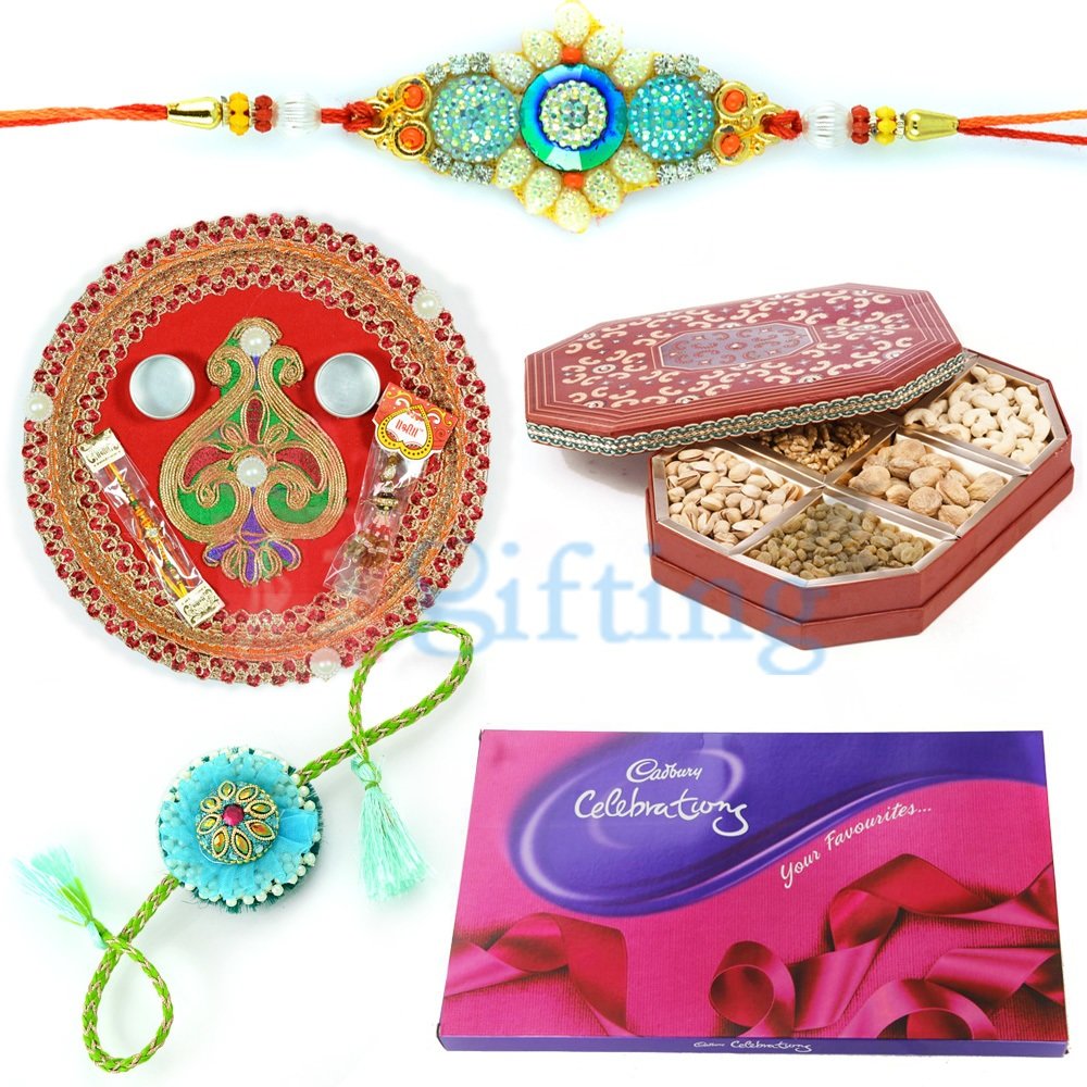 Combo Gift for Raksha Bandhan with Chocolate Dry Fruits and Rakhis