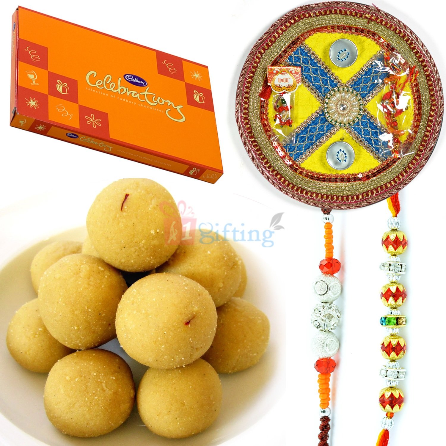 Best Combo Gift with Rakhi Thali Chocolate Sweets and Rakhi