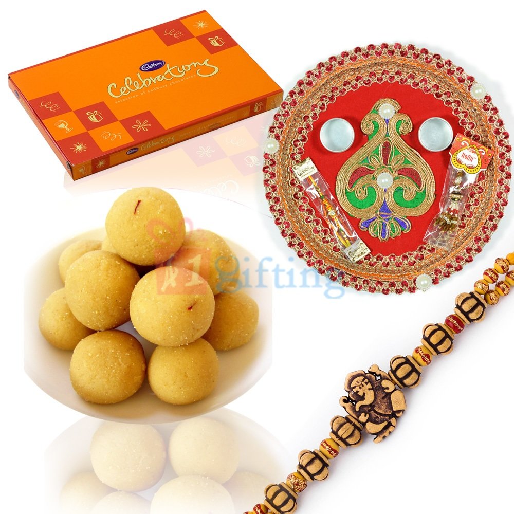 Best Rakhi Gift with Rakhi Thali Chocolate Sweets and Thread Rakhi