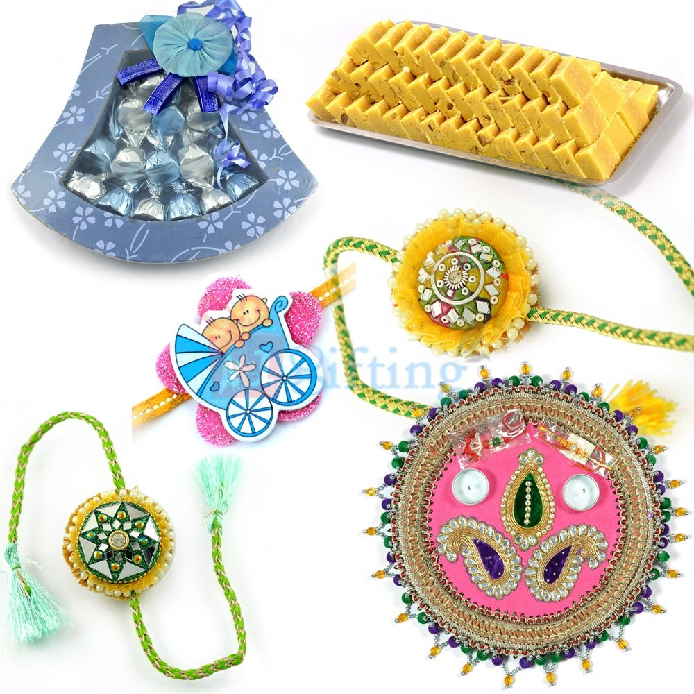 Rakhi Gift Combo with Pooja Thali Sweets Chocolates with Rakhis for Brother and Kids