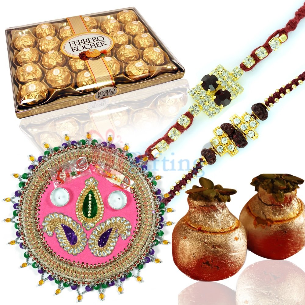 Superb Gift Hamper for Brother on Rakhi with Pooja Thali Chocolate and Sweets