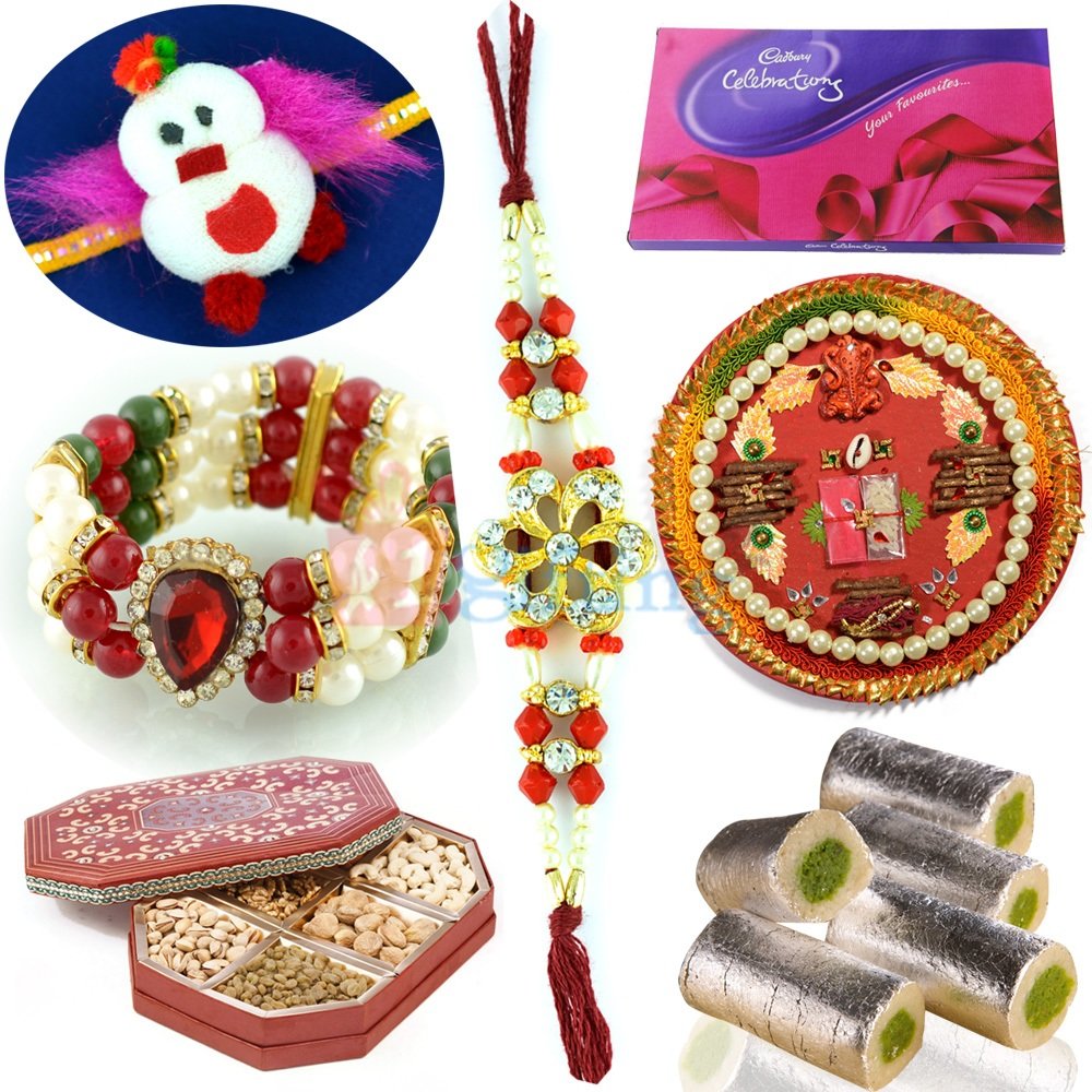 Complete Rakhi Gift Combo with Chocolate Sweets Dry Fruit and Rakhis