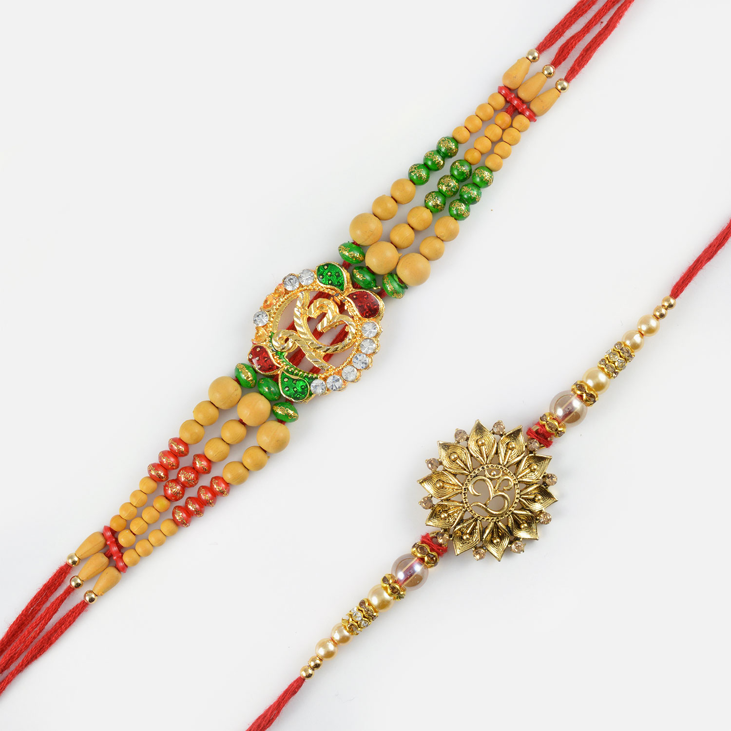 Golden Om Beads Rakhi Set