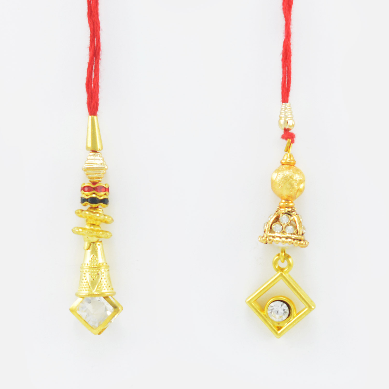 Two Diamond Studded Rakhi Set of 2 Lumba Rakhis