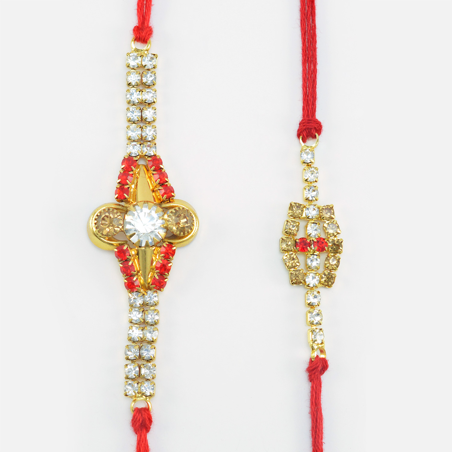 Stunning Looking Two Shining Diamonds Unique Pattern Attractive Rakhi for Brothers Set of 2