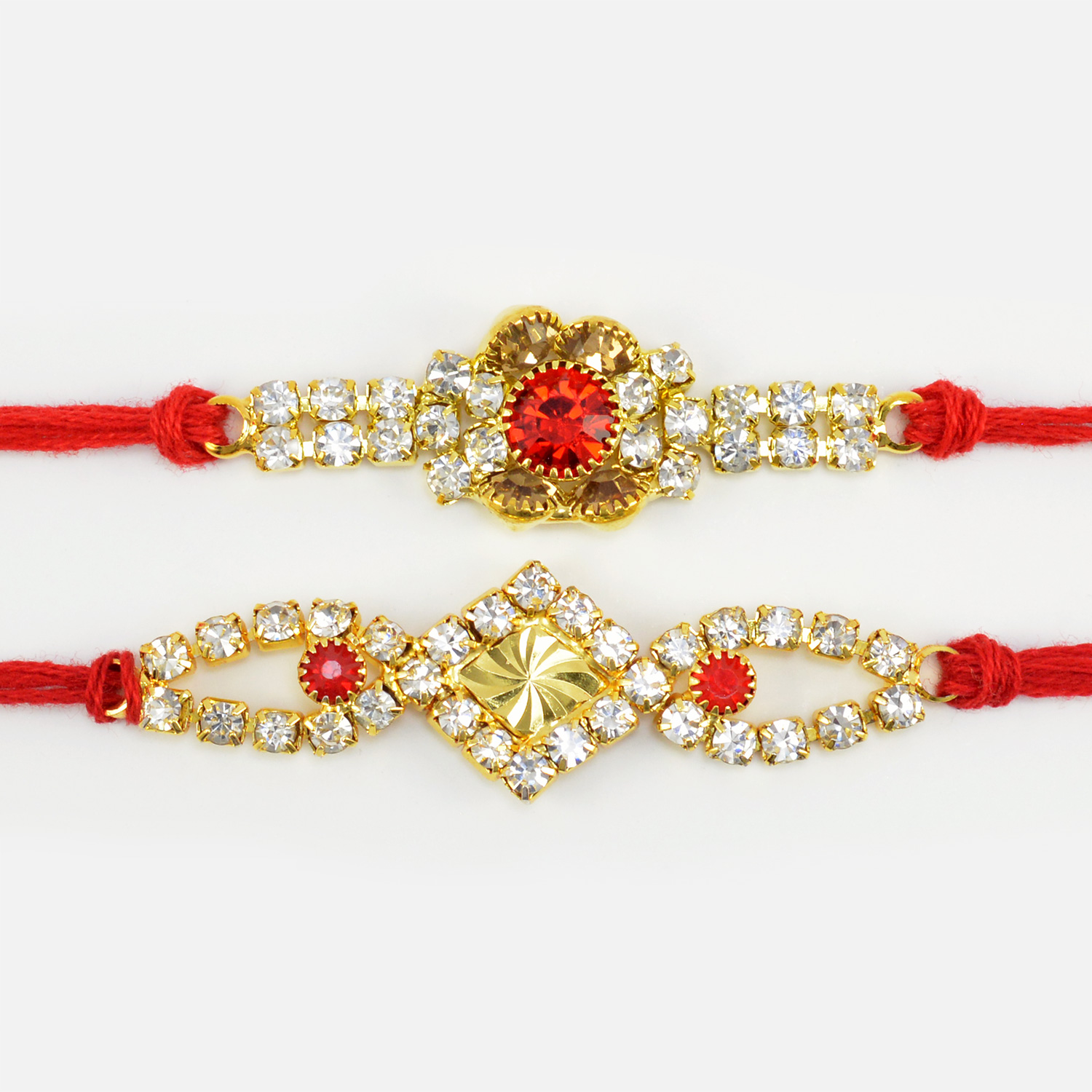 Amazing Design Jewel Studded Attractive Pattern of Two Awesome Rakhis Set