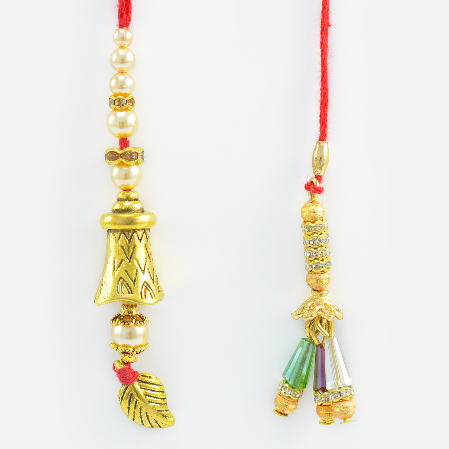 Hanging Leafs and Designed Beads New Stylish Lumba Rakhis for Bhabhi