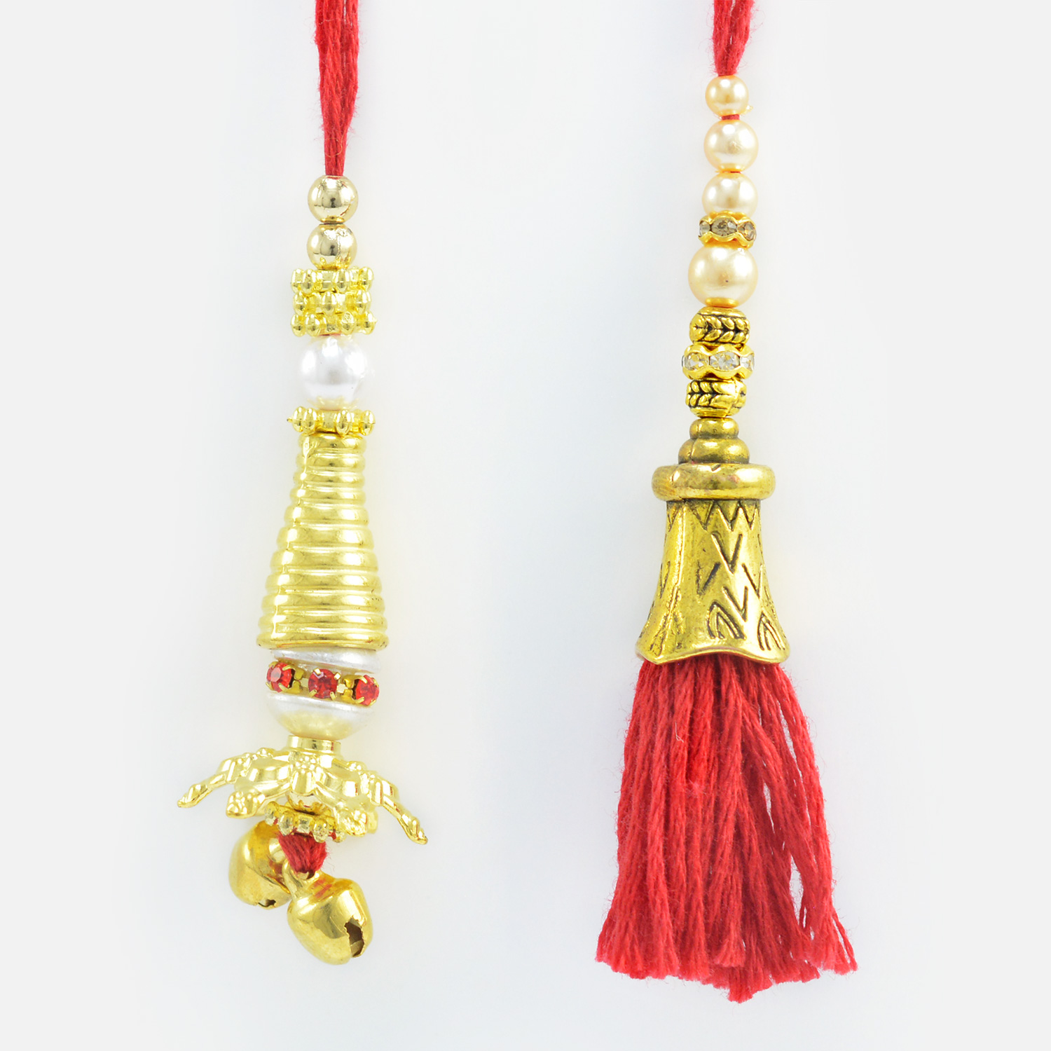 Hanging Red Thread and Golden Beads with Pear Nicely Looking Set of 2 Lumba