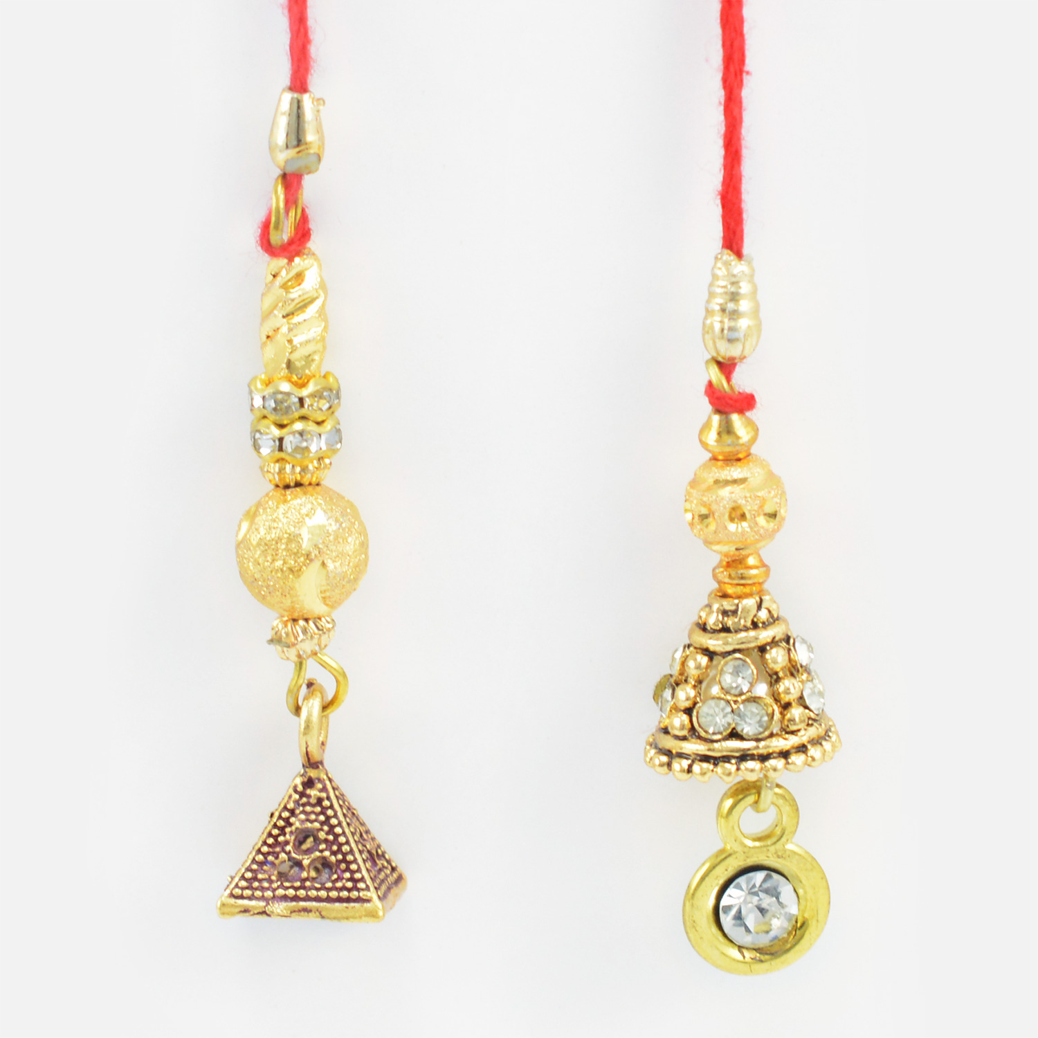 Two Stylish Looking Triangle Patter Designer Lumba Rakhis for Bhabhi