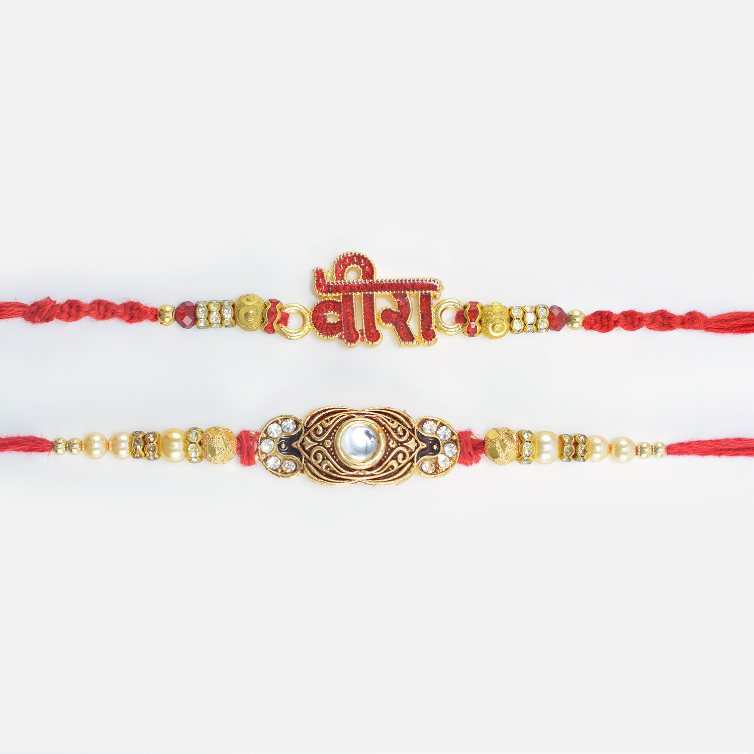 Veera Written in Red Color with Meena Work Unqiue Rakhis 