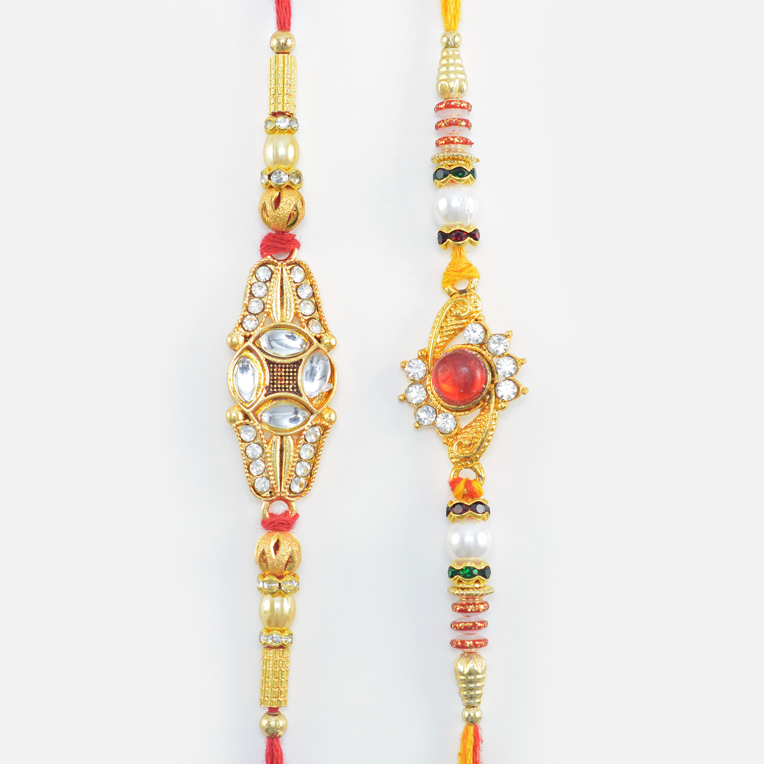 Red and Whitre Kundan Studded Marvelous Rakhis for Brother