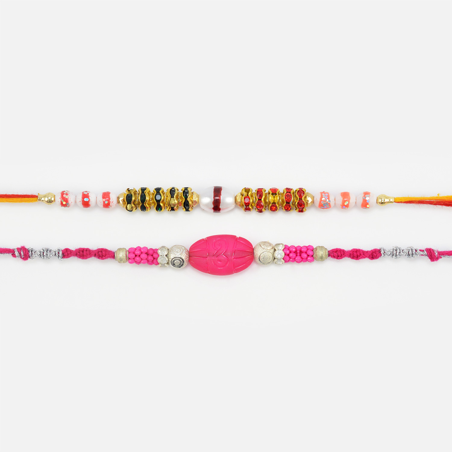 Pink and White Beads Attractive Rakhis Set of 2