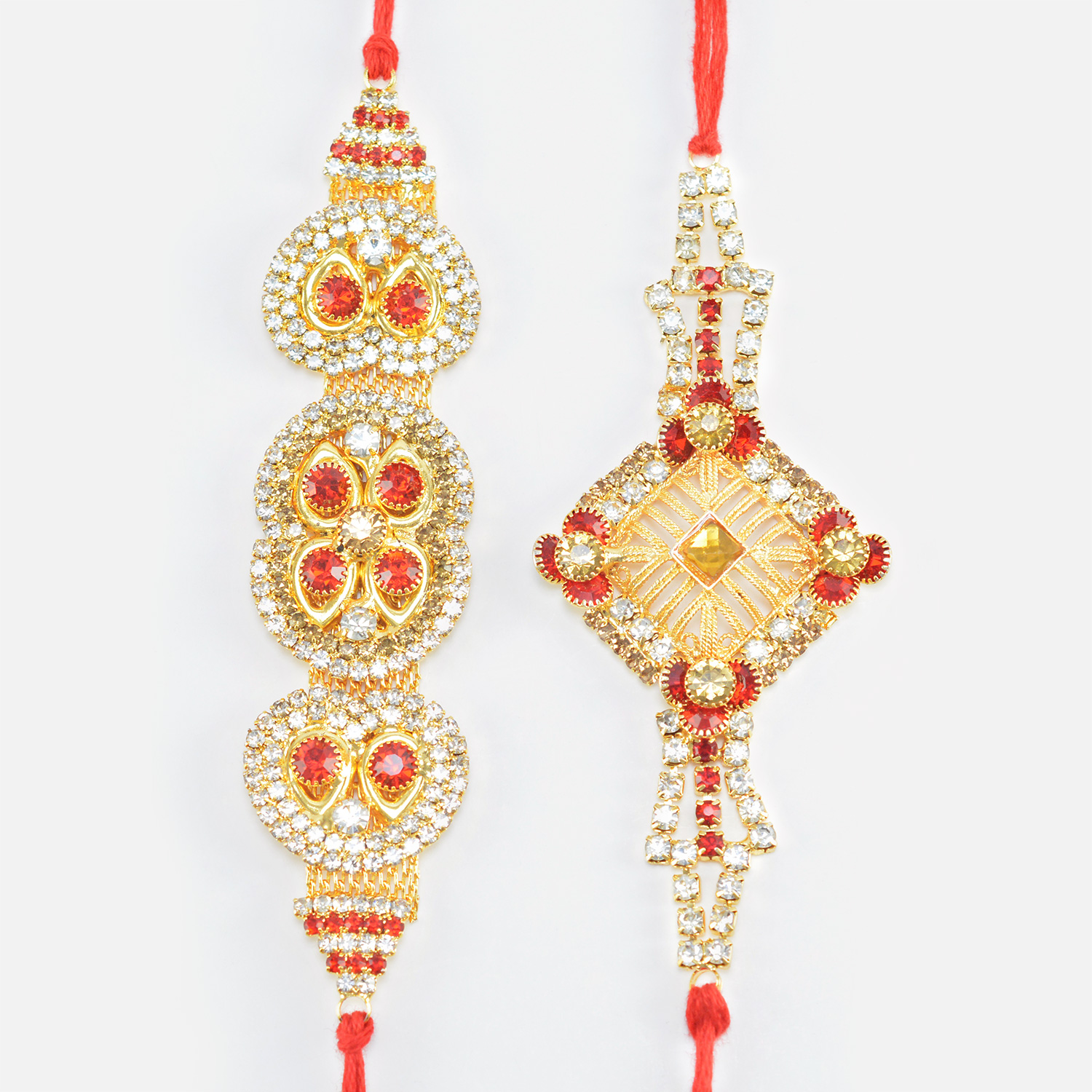 Stylish Modern Diamond Dotted Jewels Fine Work Rakhi Set of 2