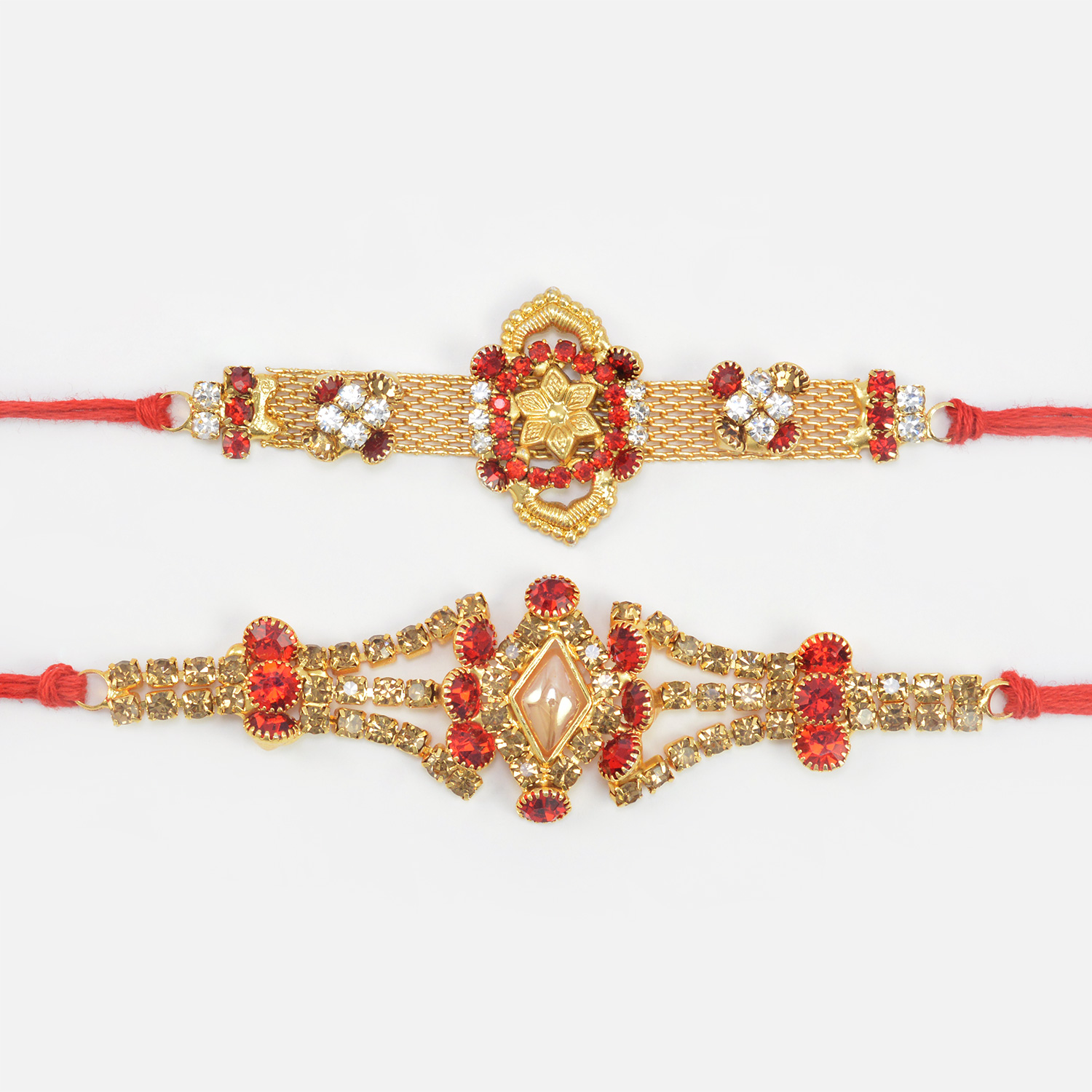 Flower and Rhombus in Mid Stones Studded Unique Rakhis for Brother