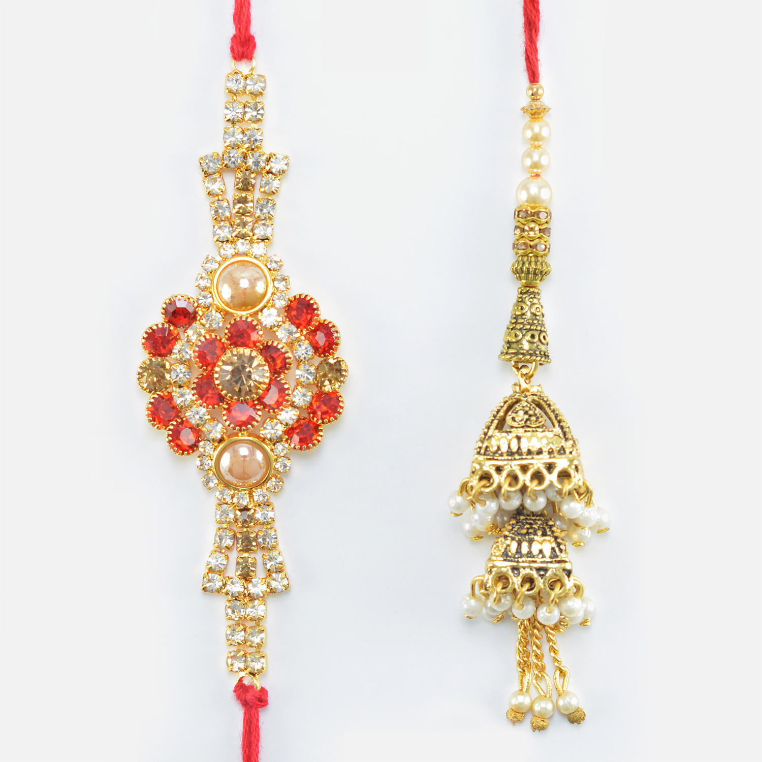Pearl and Jewel Studded Special Brother and Amazing Beaded Golden Lumba Rakhi Set