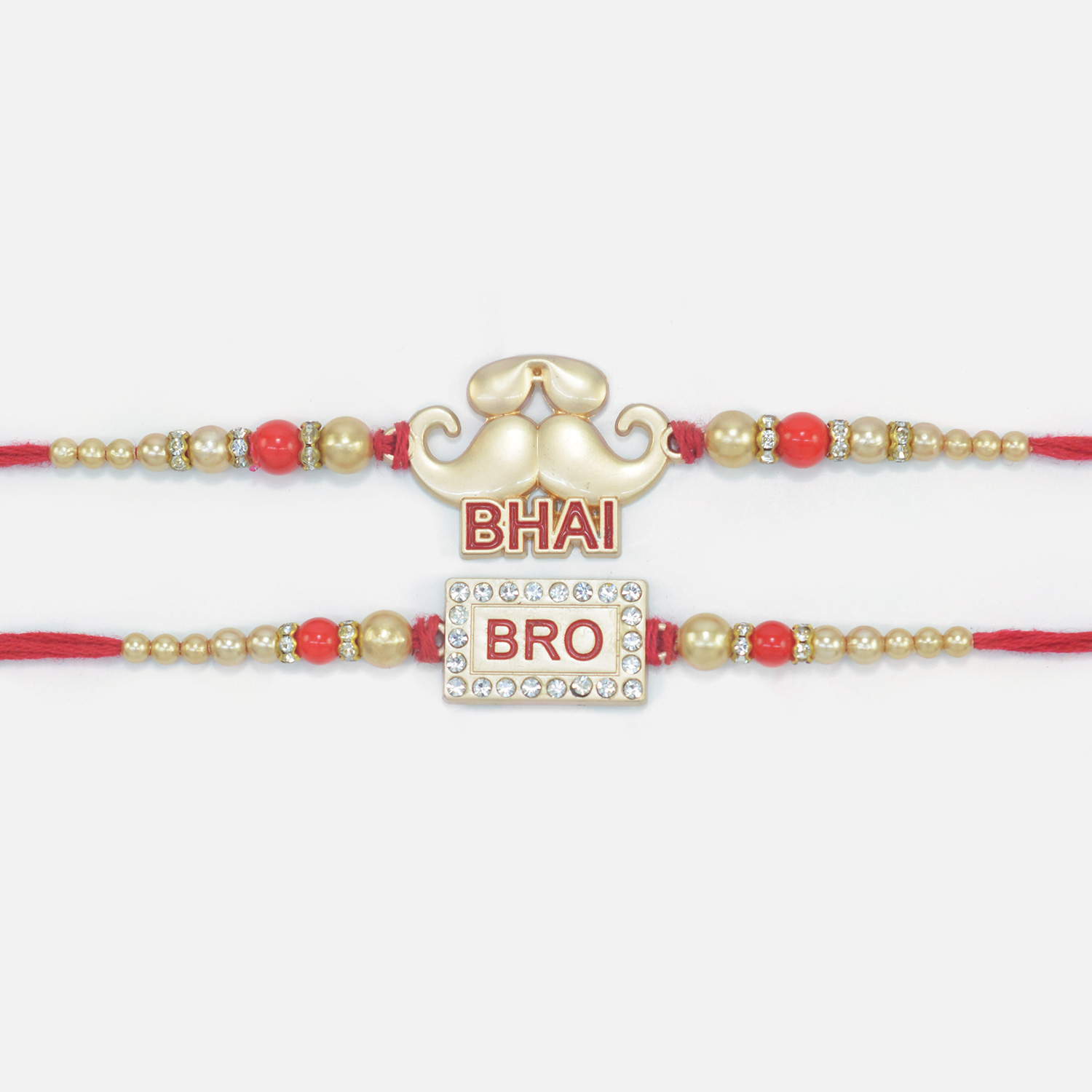 Mustache Bhai and Bro Written Creamy Pearl Type Beads Brother Rahis for 2