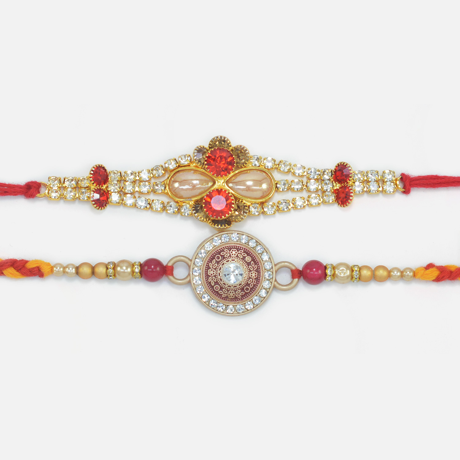 Pear Studded in Jewels and Meenakari Round Shape Magnificent Rakhis Set of 2