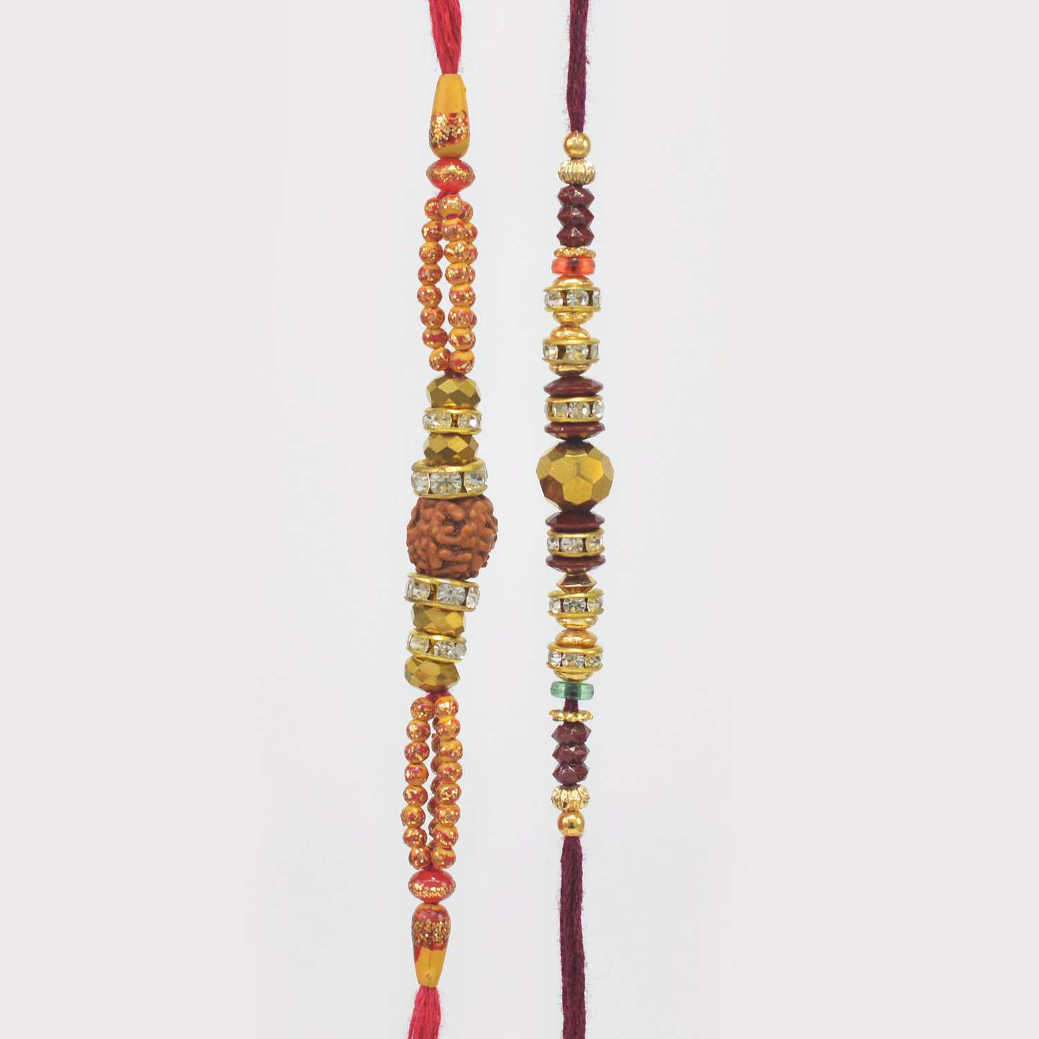 Divine Rudraksha and Shining Beads Astonish Set of Thread Brother Rakhis